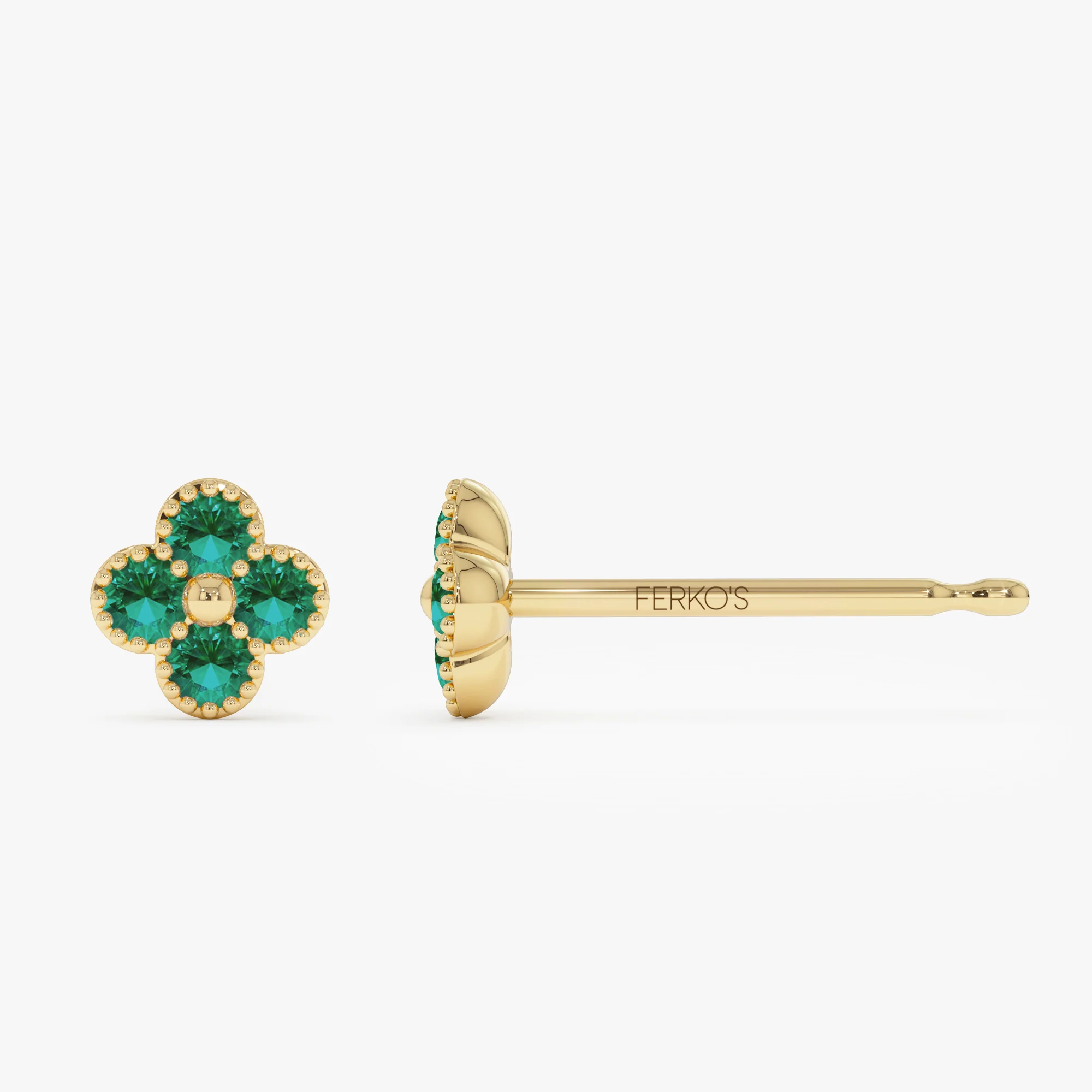 14k Emerald Clover Beaded Studs - Image 6