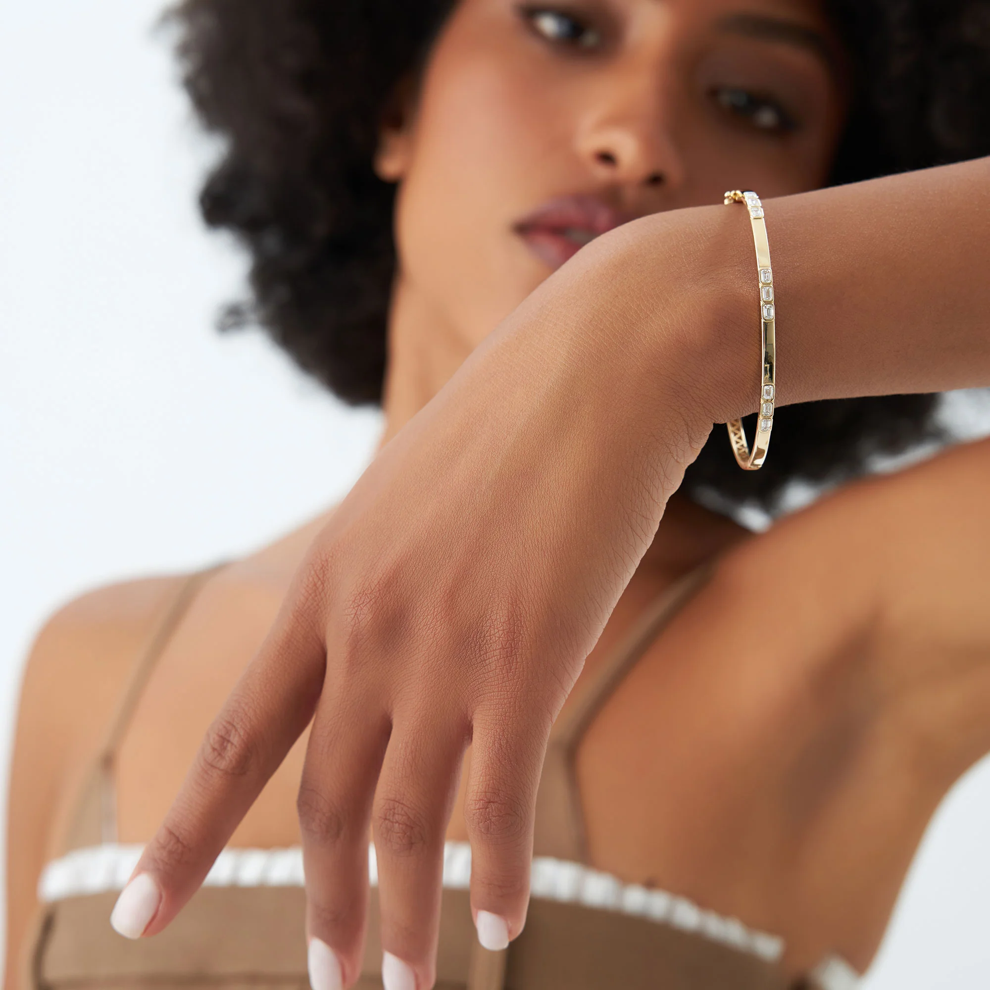14k Emerald Cut Bezel Setting Bangle - Image 2
