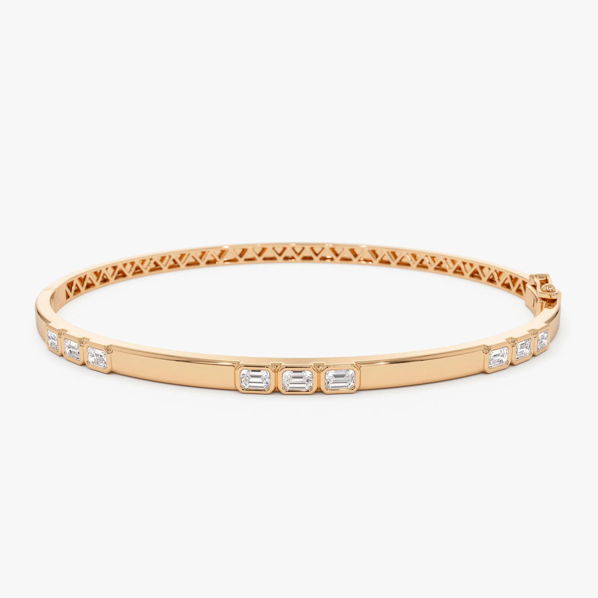 14k Emerald Cut Bezel Setting Bangle - Image 5