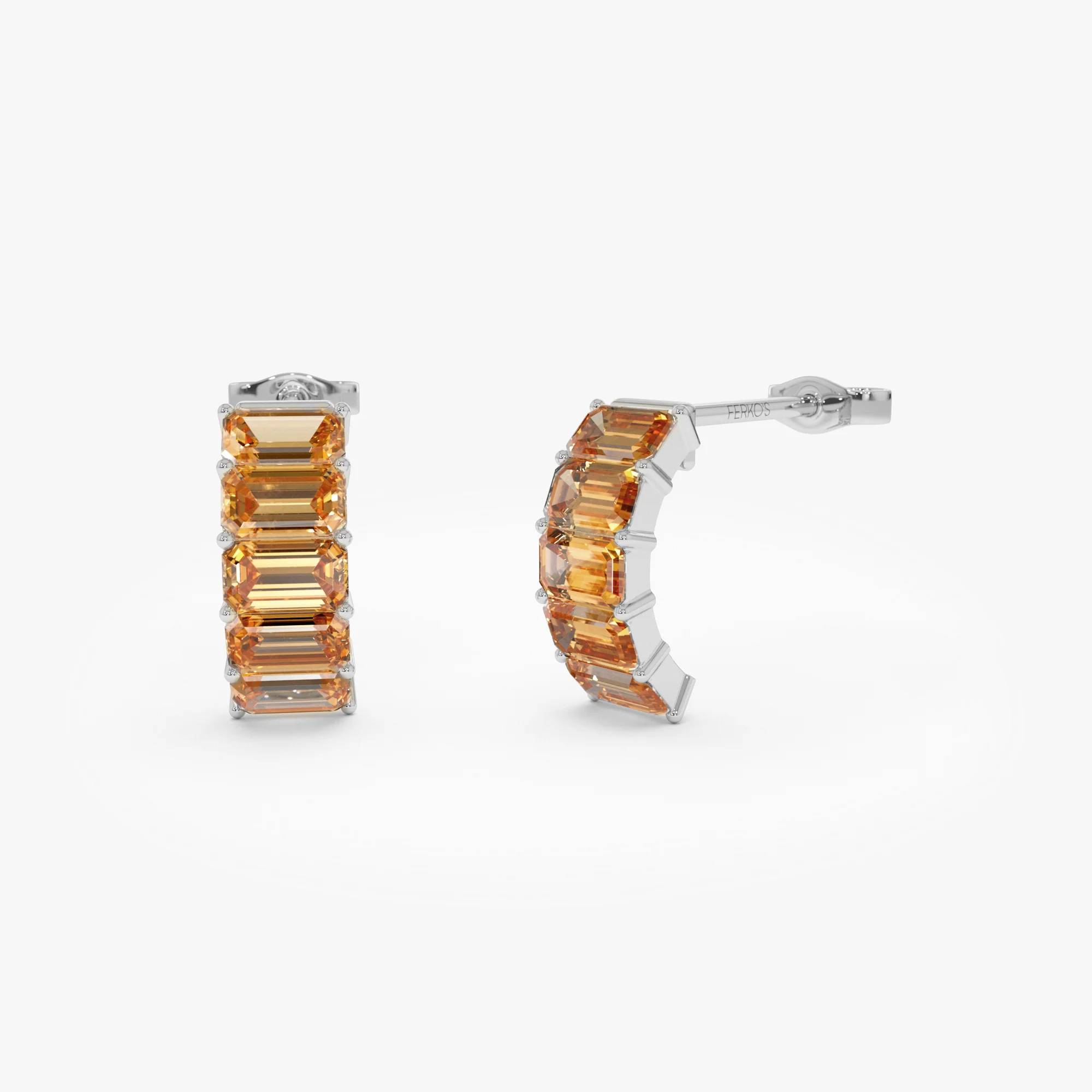 14K Emerald Cut Citrine Half Hoop Earrings - Image 6