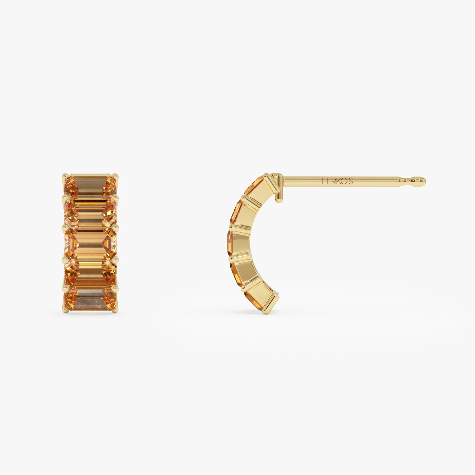14K Emerald Cut Citrine Half Hoop Earrings - Image 7