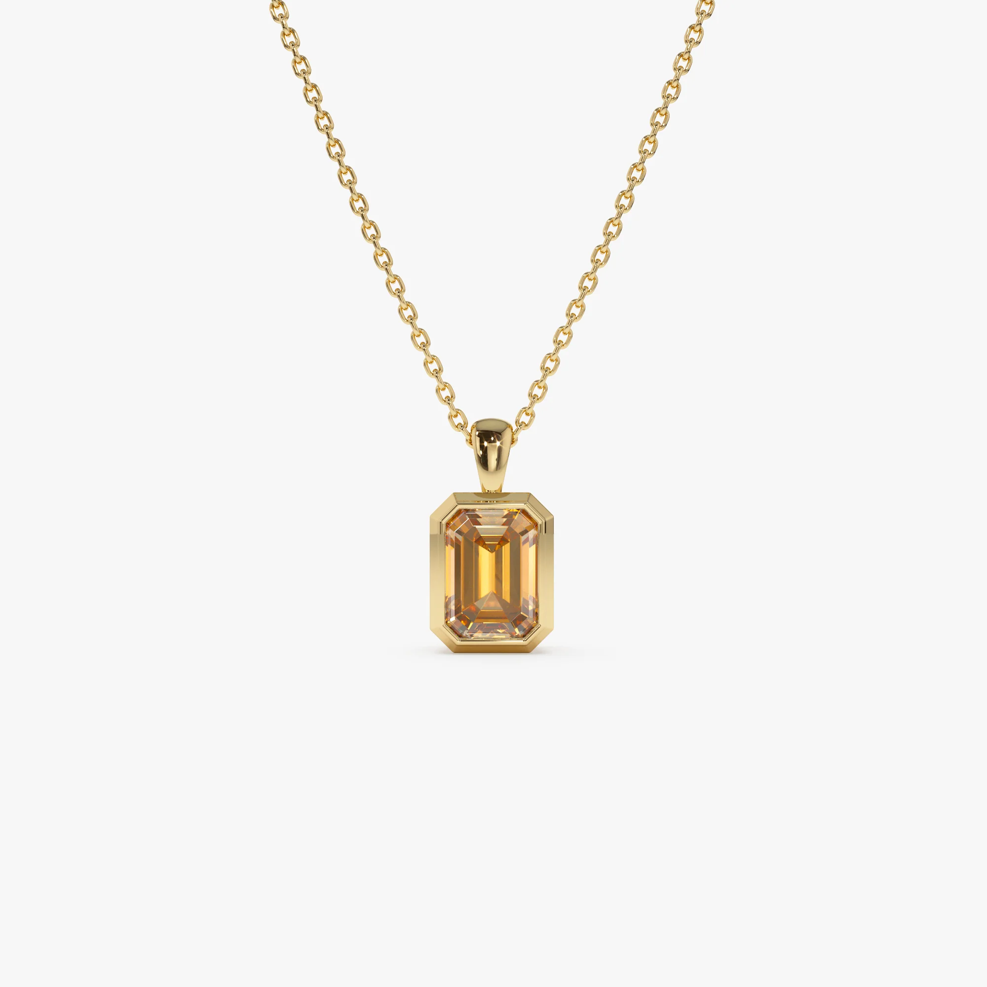 14K Emerald Cut Citrine Vertical Bezel Setting Pendant