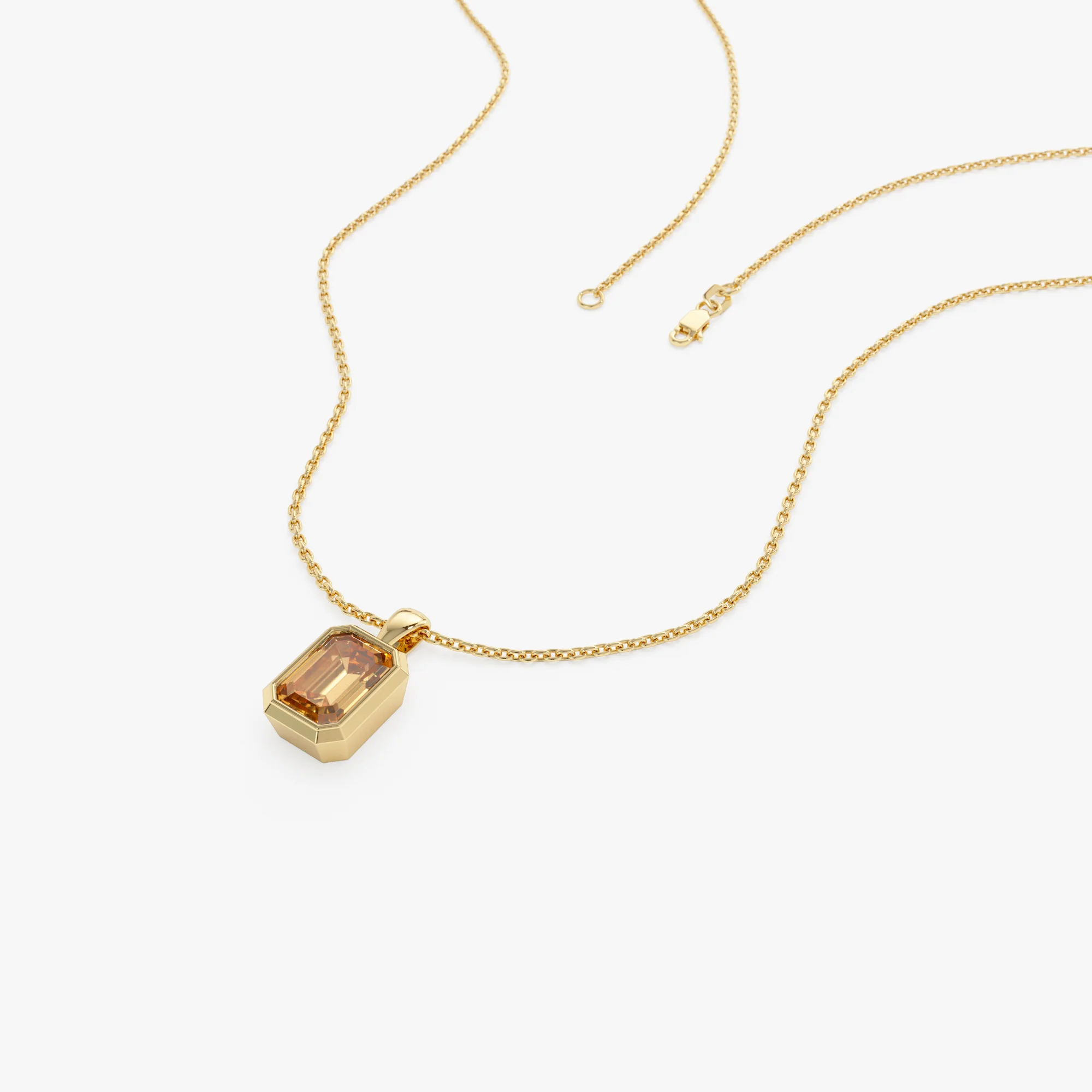 14K Emerald Cut Citrine Vertical Bezel Setting Pendant - Image 2