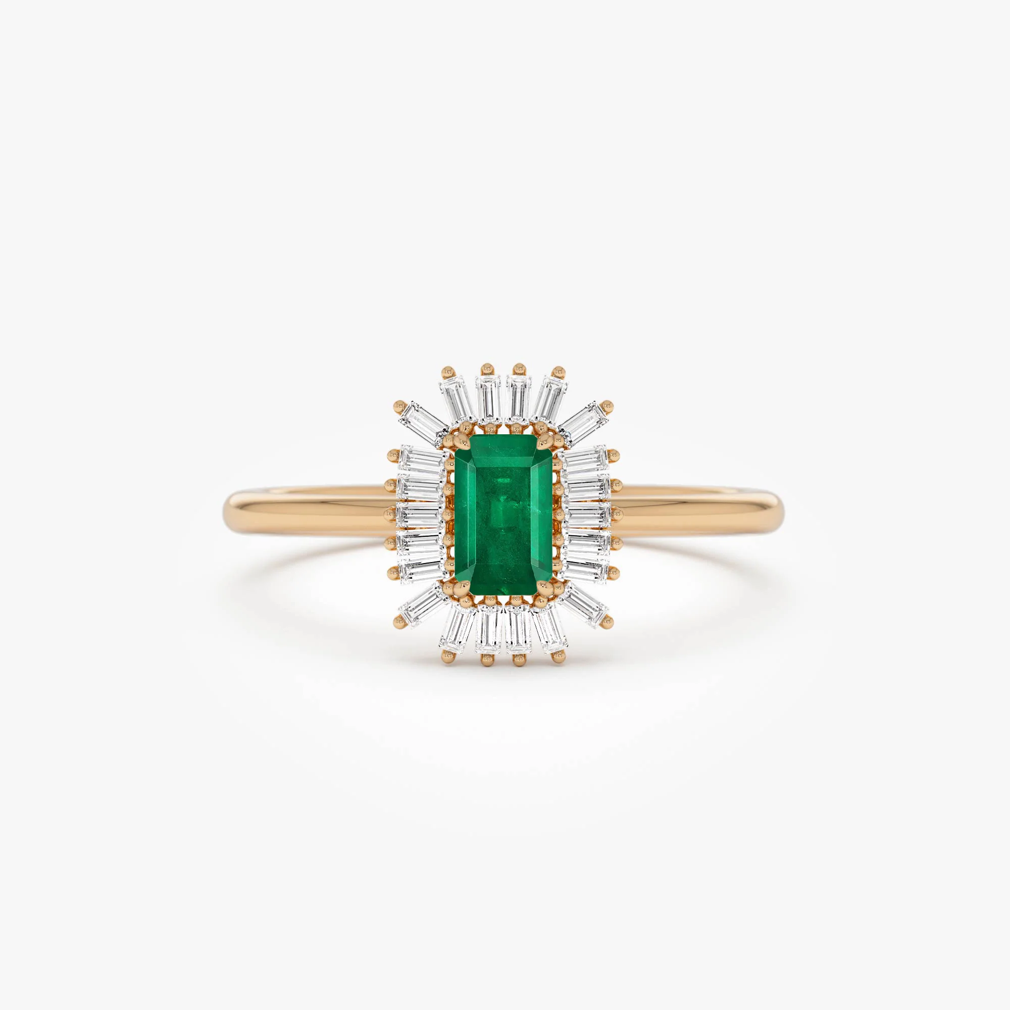 14k Emerald Cut Emerald Ring with Baguette Diamond Halo - Image 7