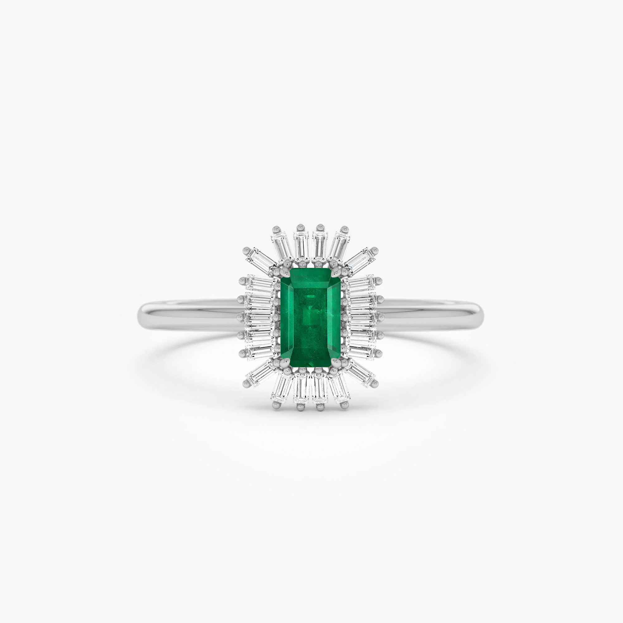14k Emerald Cut Emerald Ring with Baguette Diamond Halo - Image 8