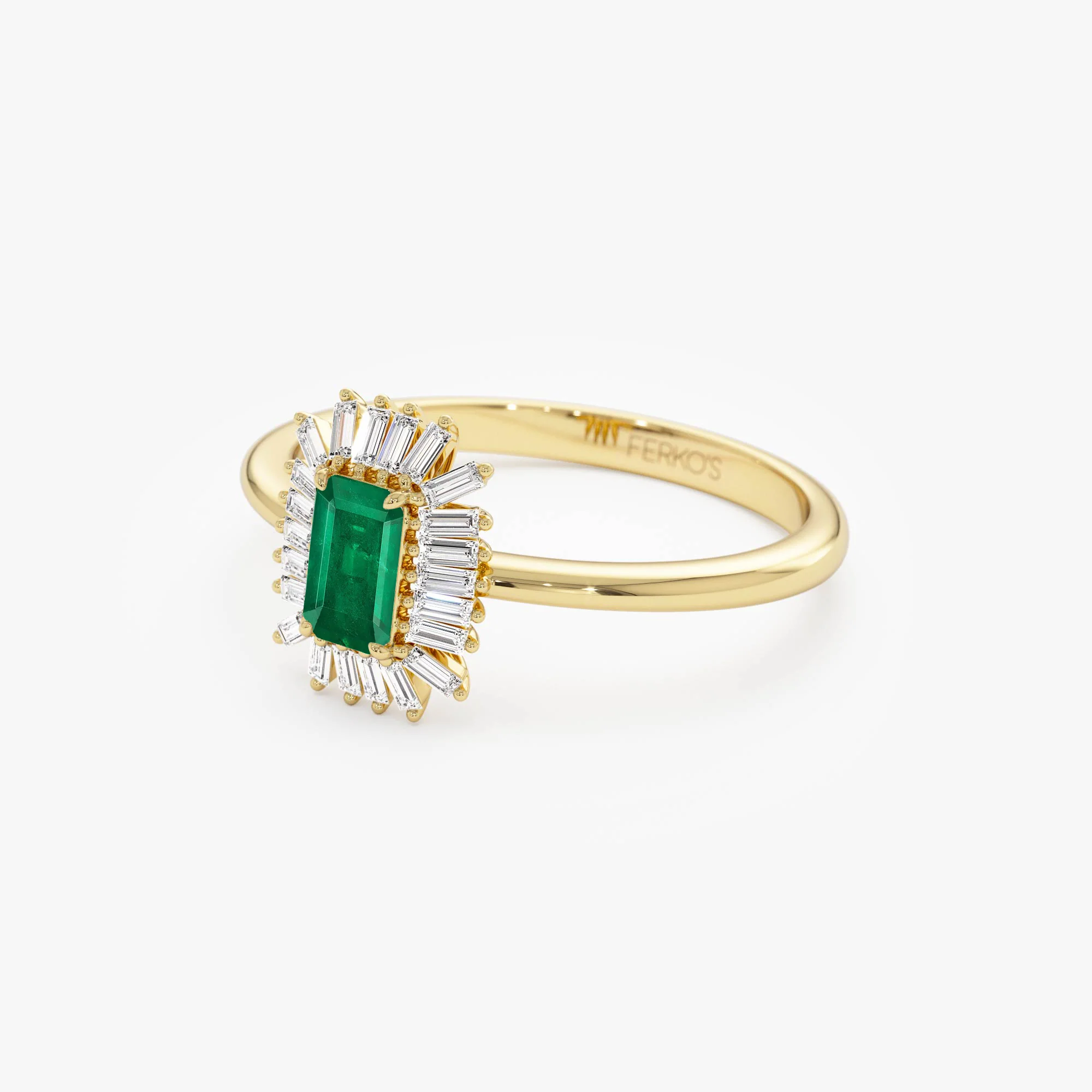 14k Emerald Cut Emerald Ring with Baguette Diamond Halo - Image 9