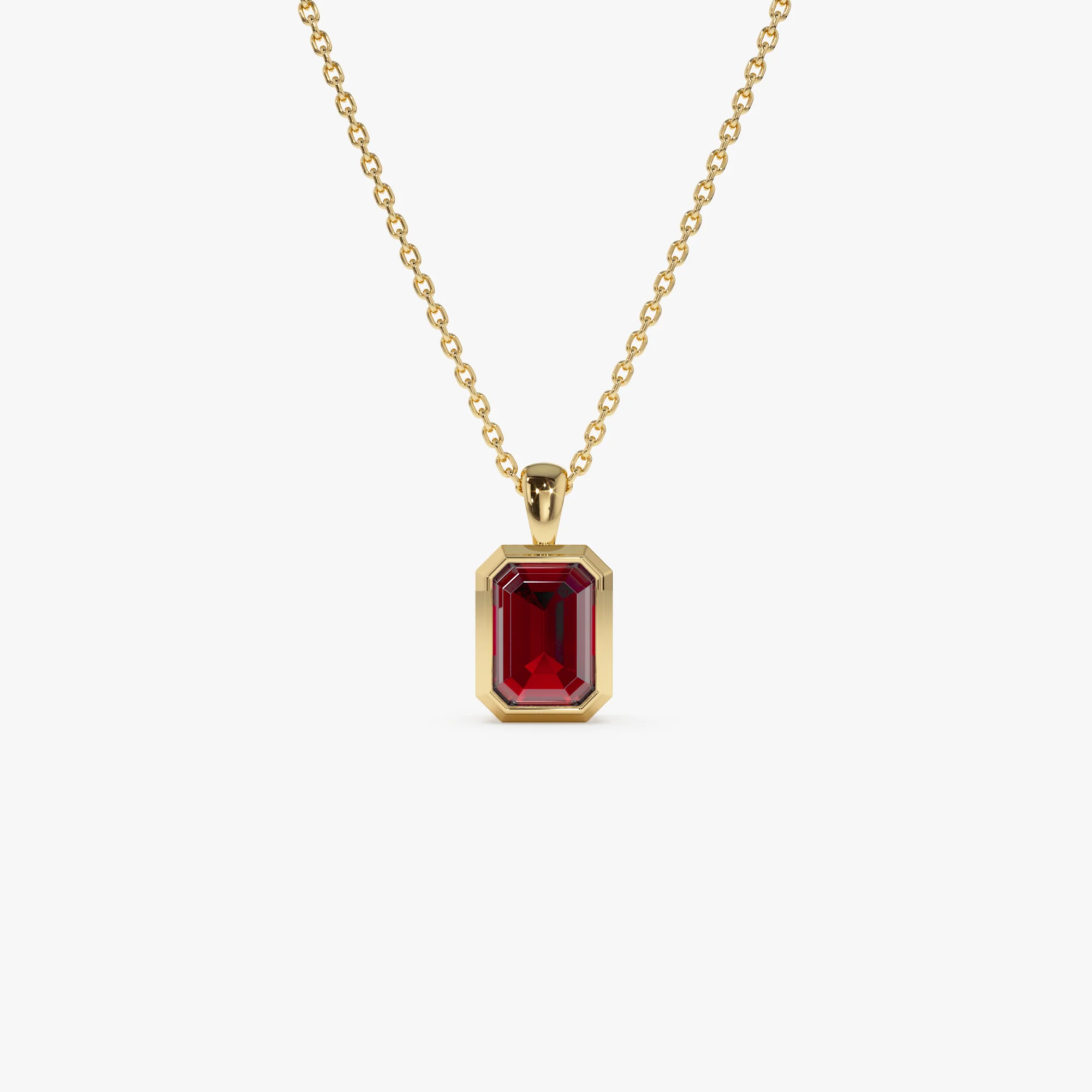 14K Emerald Cut Garnet Vertical Bezel Setting Pendant