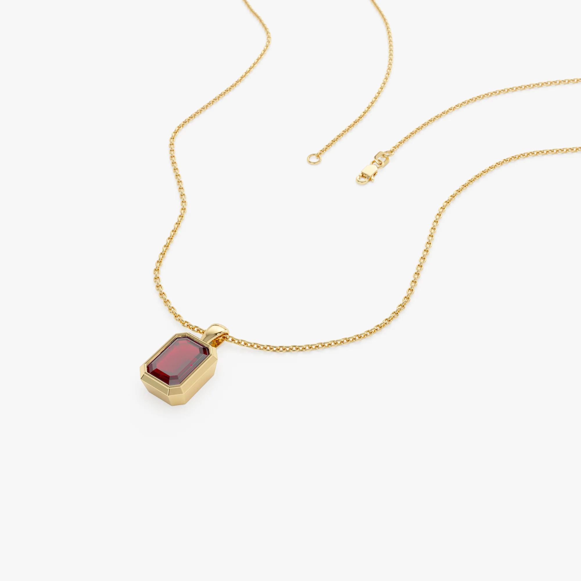 14K Emerald Cut Garnet Vertical Bezel Setting Pendant - Image 2
