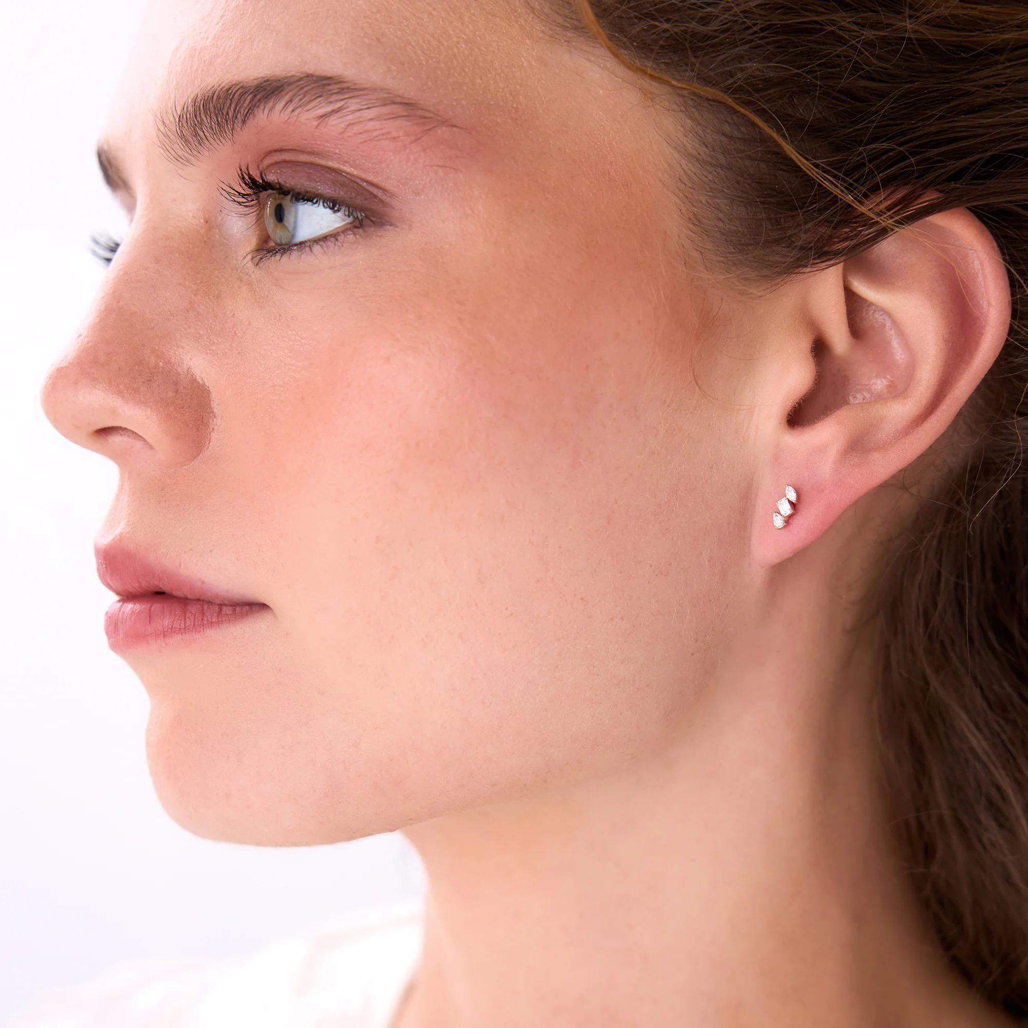 14k Emerald Cut Marquise and Pear Shaped Diamond Studs - Image 3