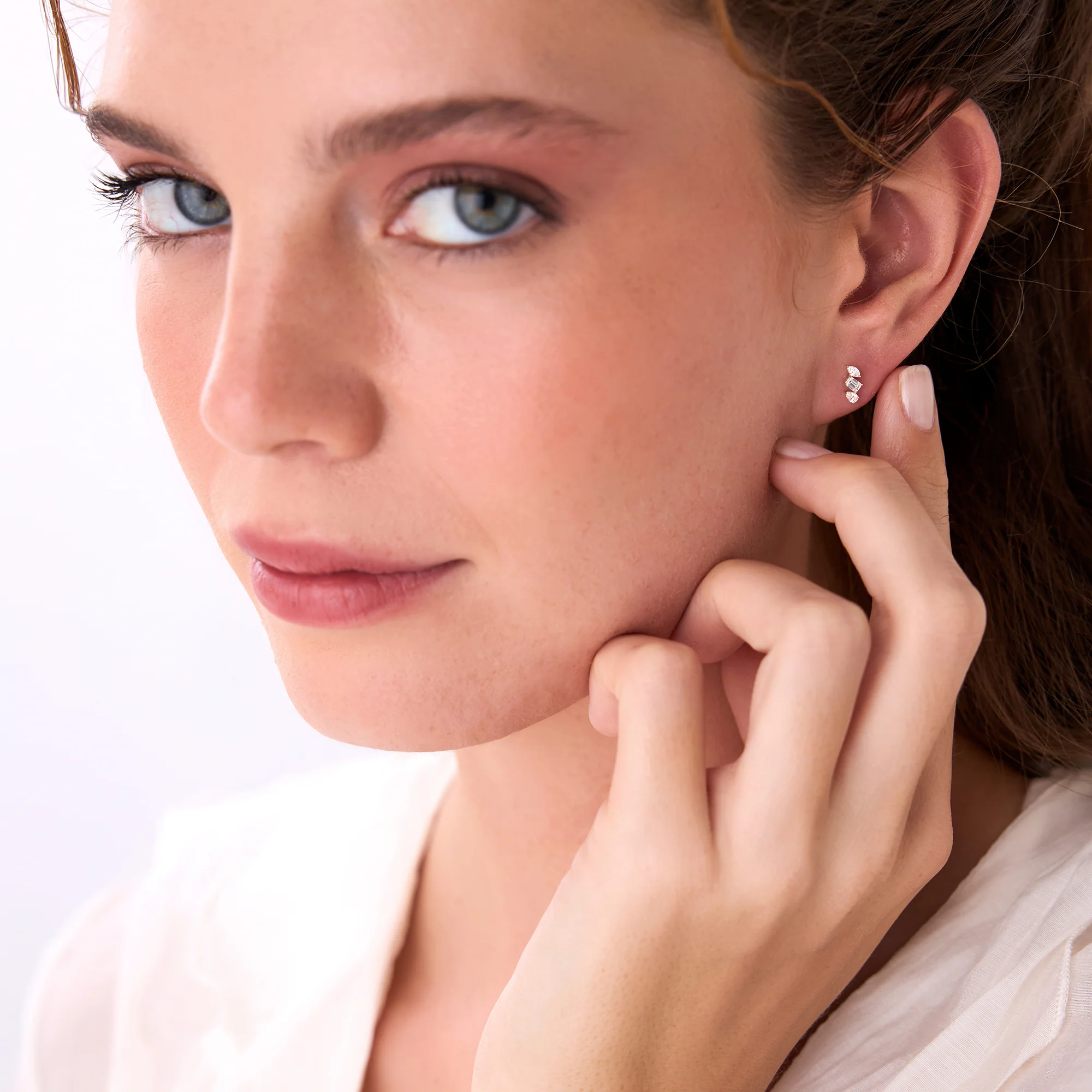 14k Emerald Cut Marquise and Pear Shaped Diamond Studs - Image 4