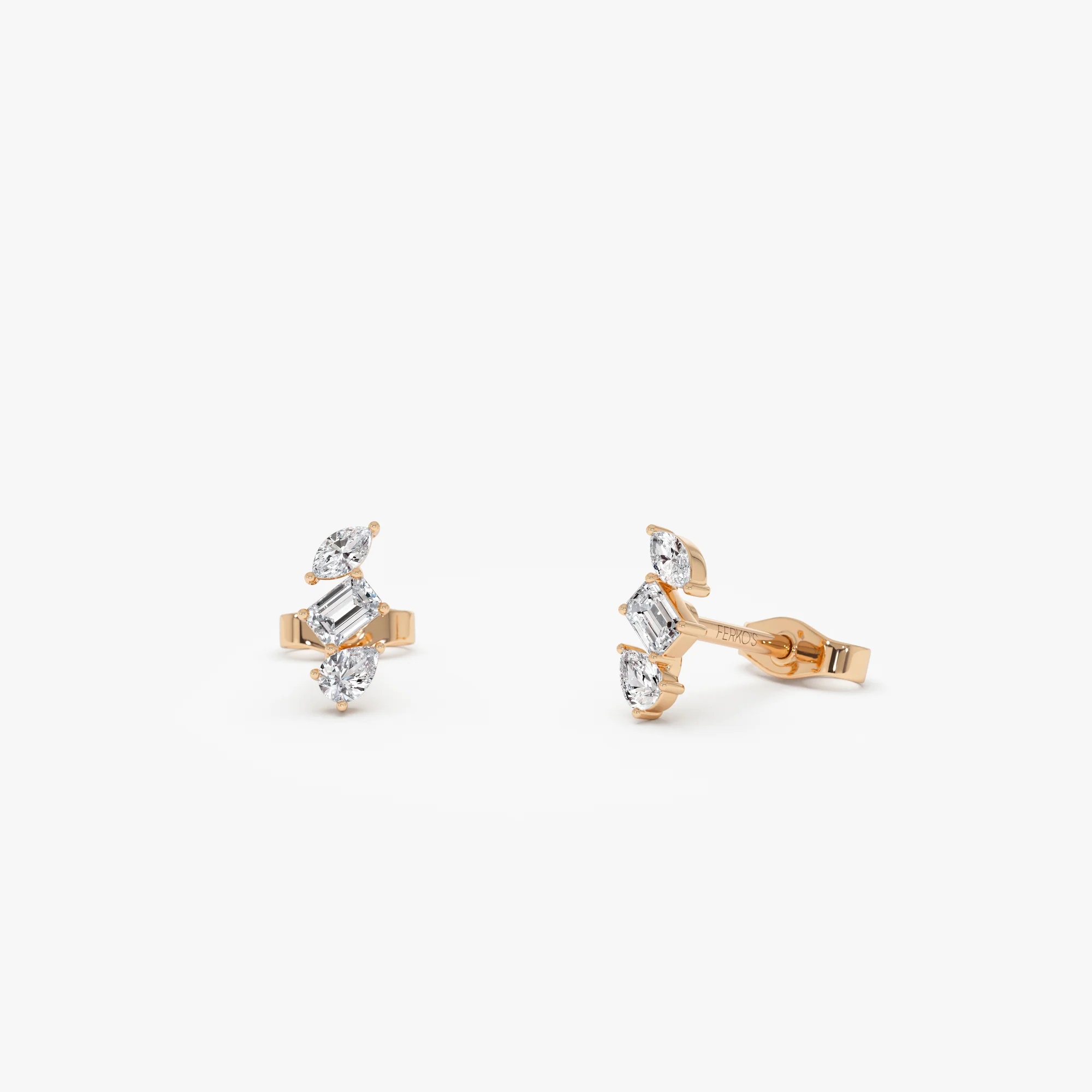 14k Emerald Cut Marquise and Pear Shaped Diamond Studs - Image 5