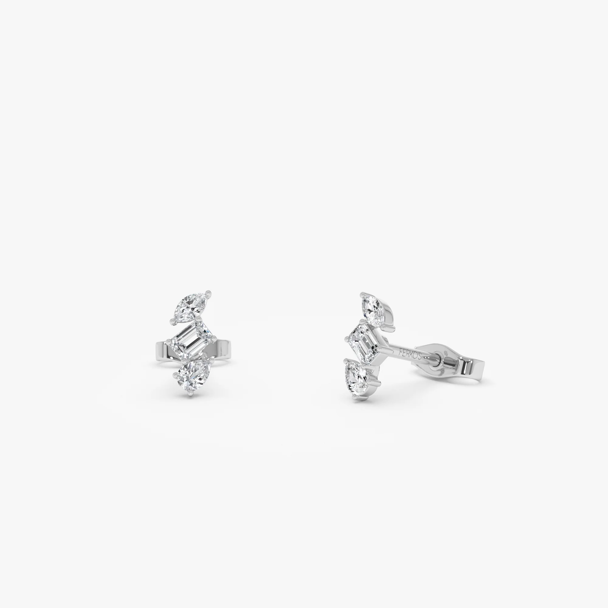 14k Emerald Cut Marquise and Pear Shaped Diamond Studs - Image 6