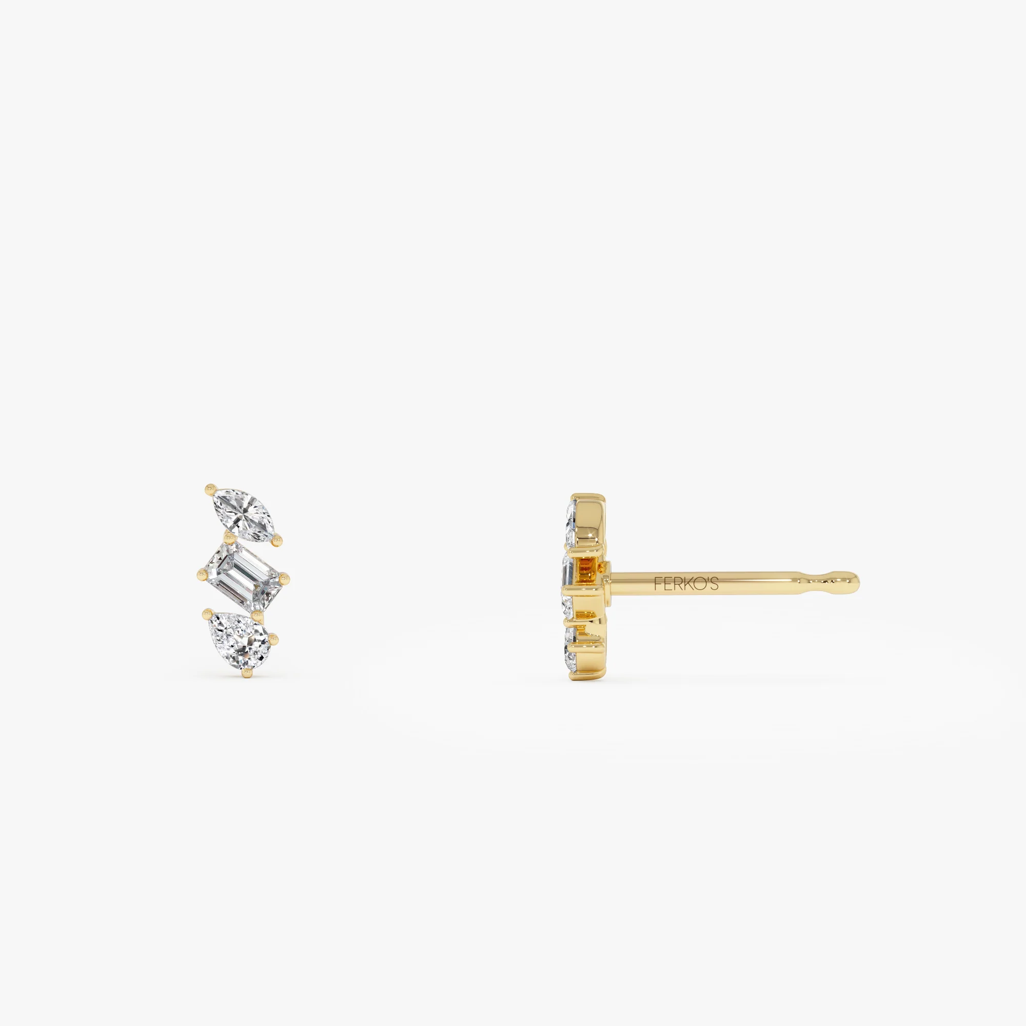 14k Emerald Cut Marquise and Pear Shaped Diamond Studs - Image 7