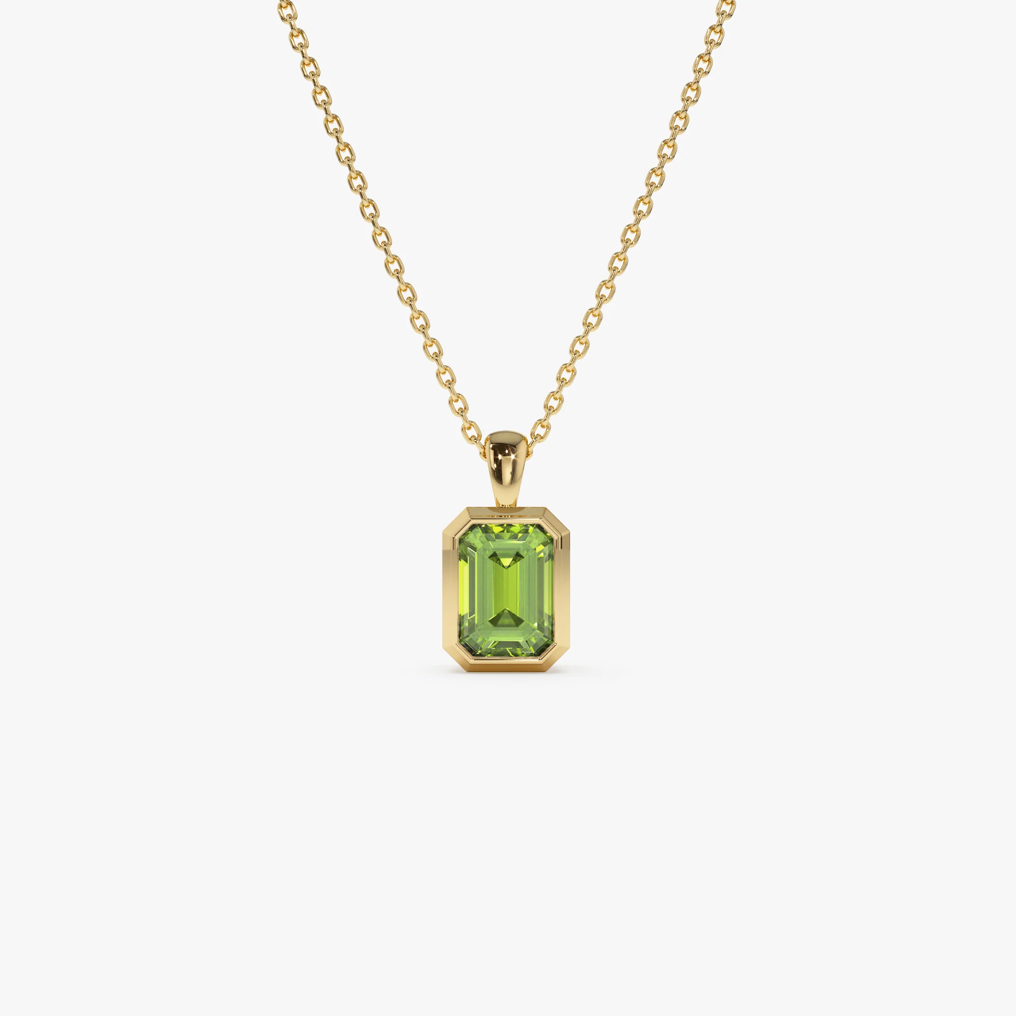 14K Emerald Cut Peridot Vertical Bezel Setting Pendant