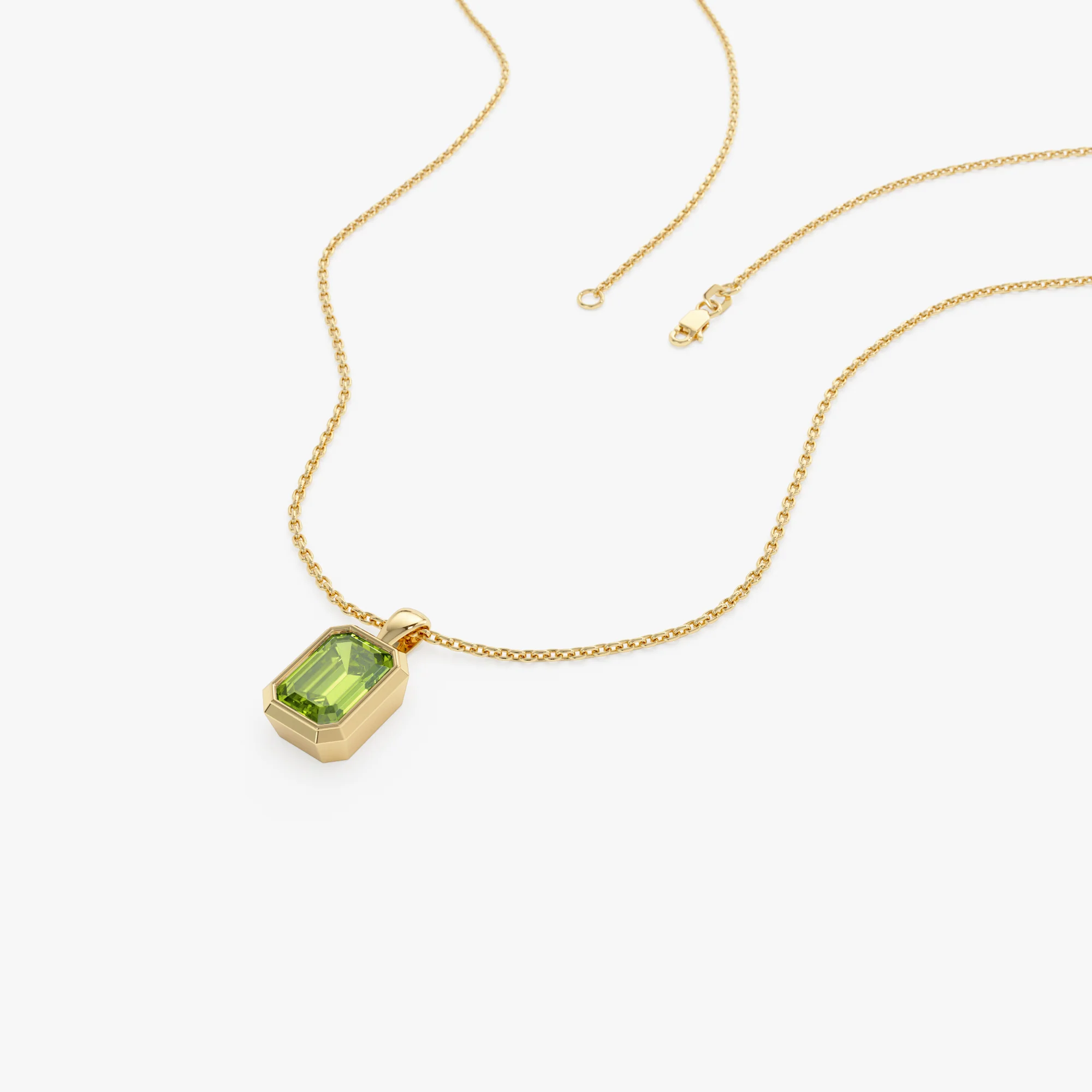 14K Emerald Cut Peridot Vertical Bezel Setting Pendant - Image 5