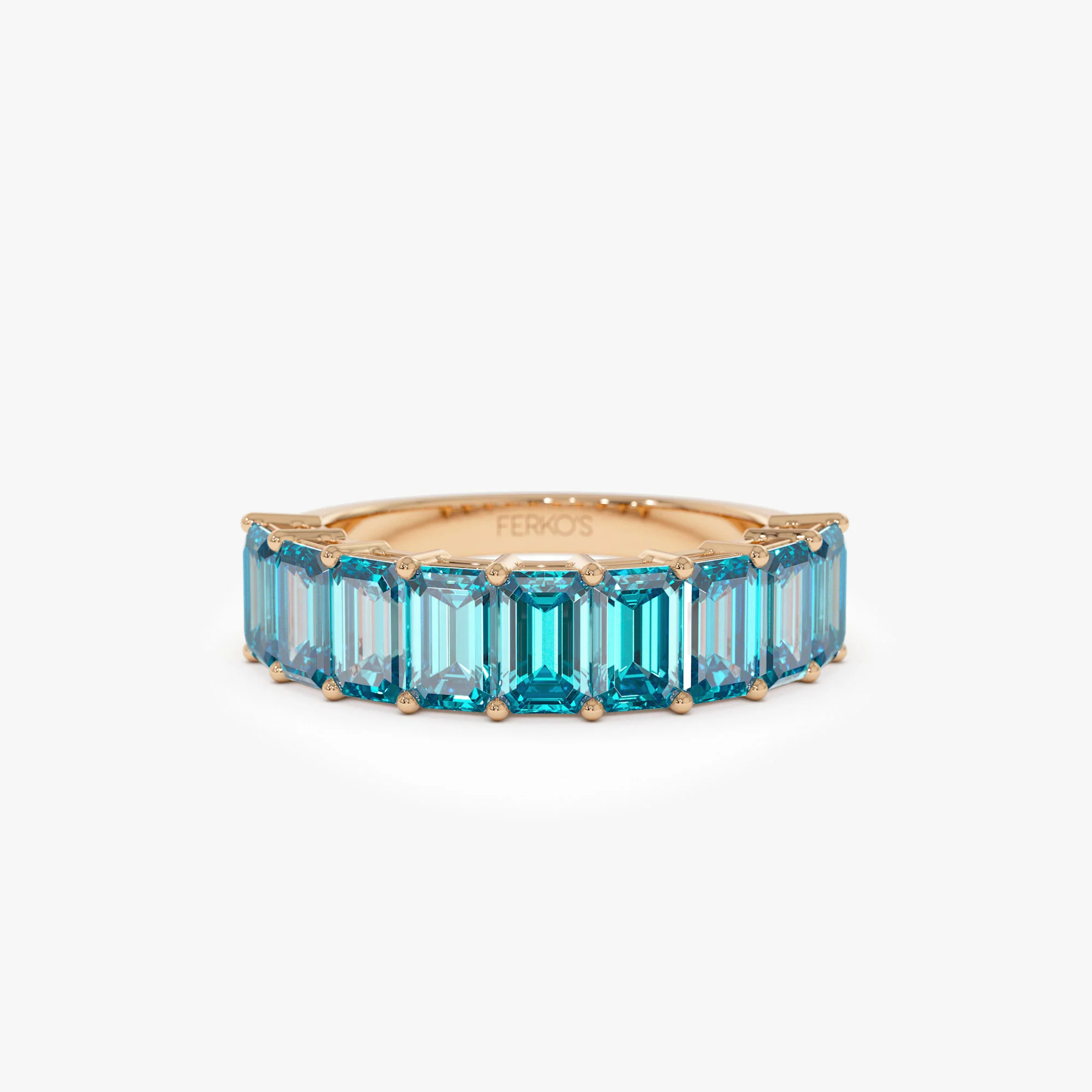 14k Emerald Cut Swiss Blue Topaz Nine Stone Ring 3.00ctw - Image 6