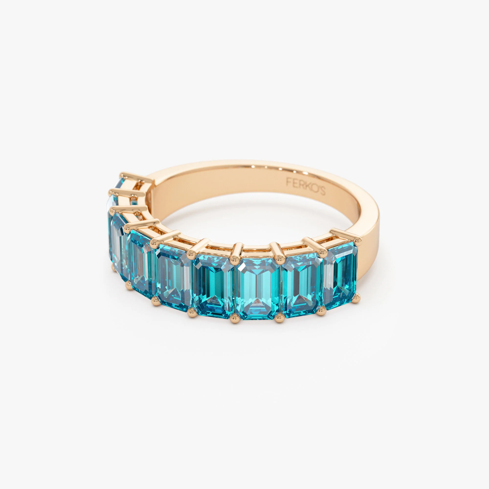 14k Emerald Cut Swiss Blue Topaz Nine Stone Ring 3.00ctw - Image 8