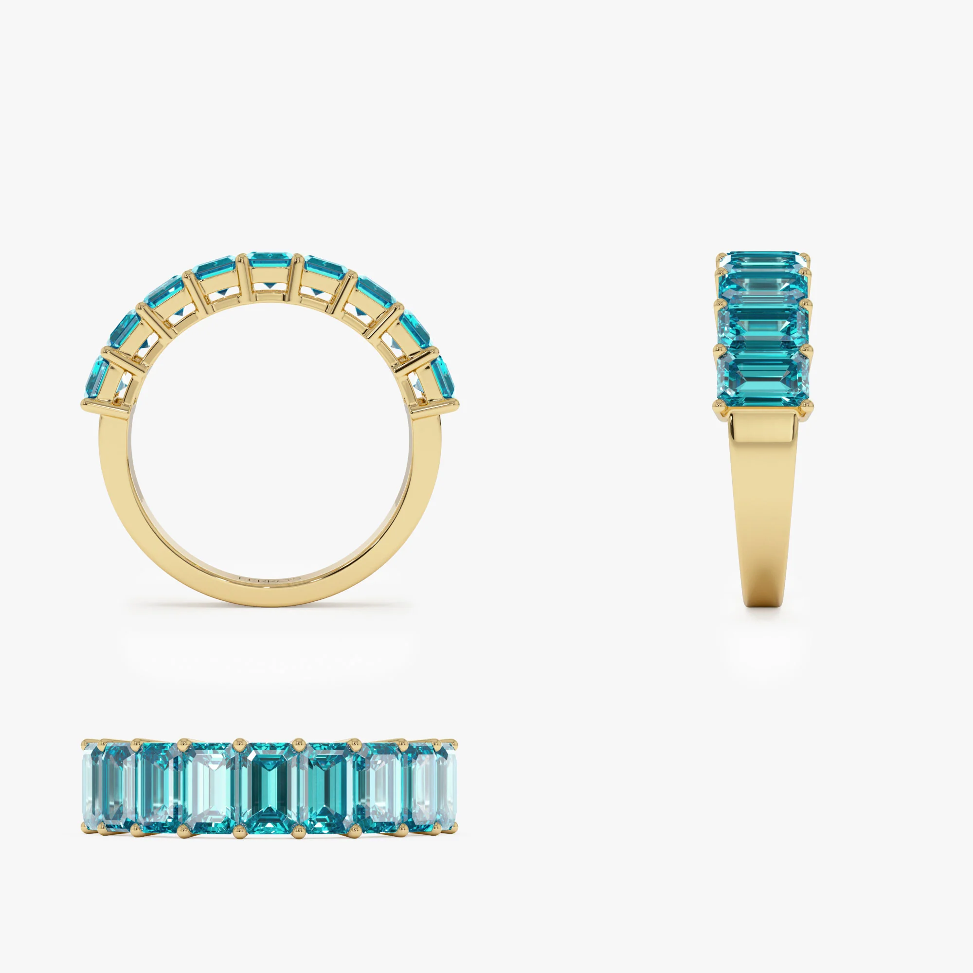 14k Emerald Cut Swiss Blue Topaz Nine Stone Ring 3.00ctw - Image 9