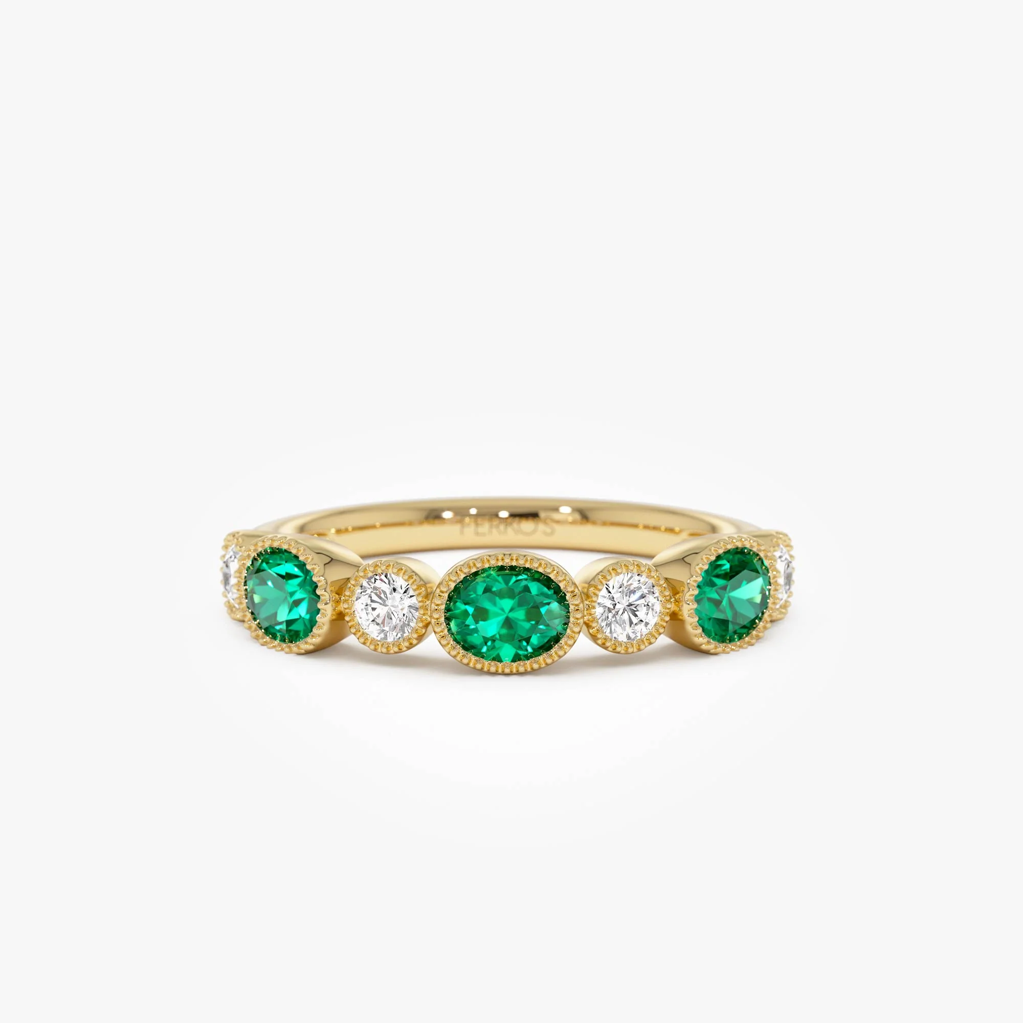 14k Emerald Diamond Milgrain Stacking Band