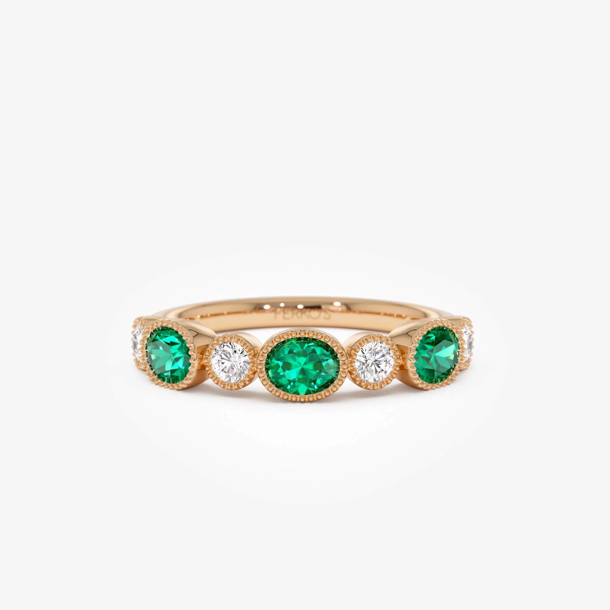 14k Emerald Diamond Milgrain Stacking Band - Image 5
