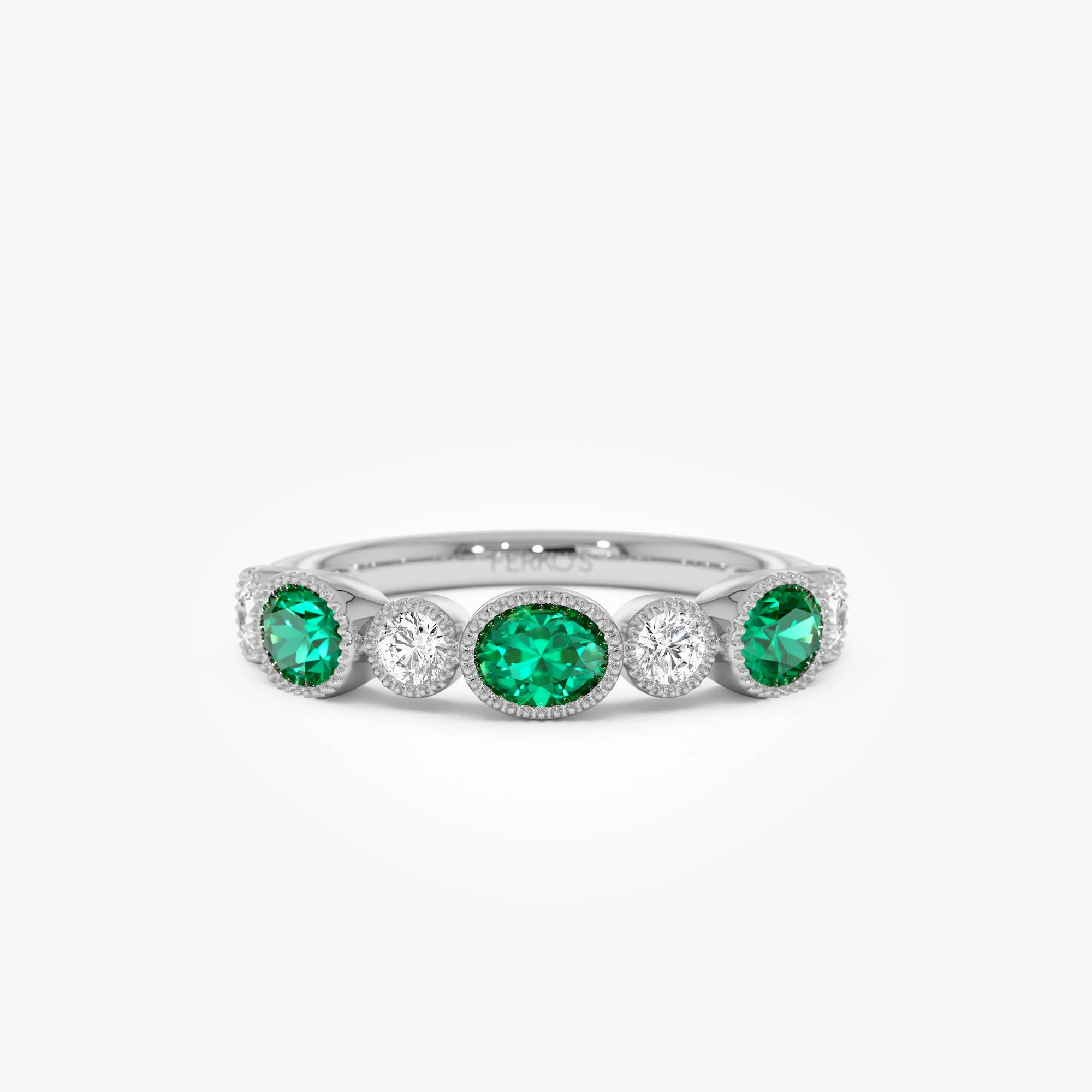 14k Emerald Diamond Milgrain Stacking Band - Image 6