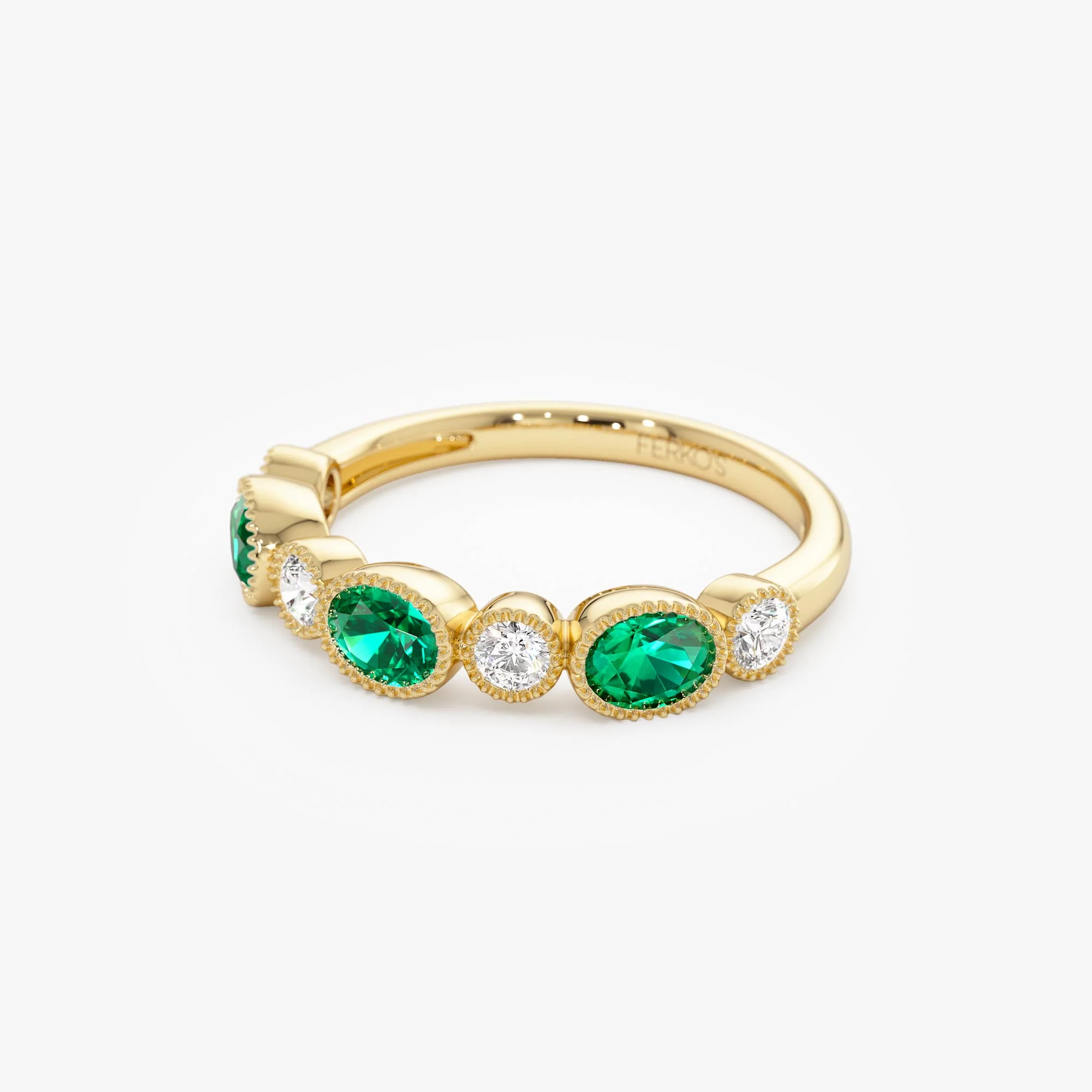 14k Emerald Diamond Milgrain Stacking Band - Image 7