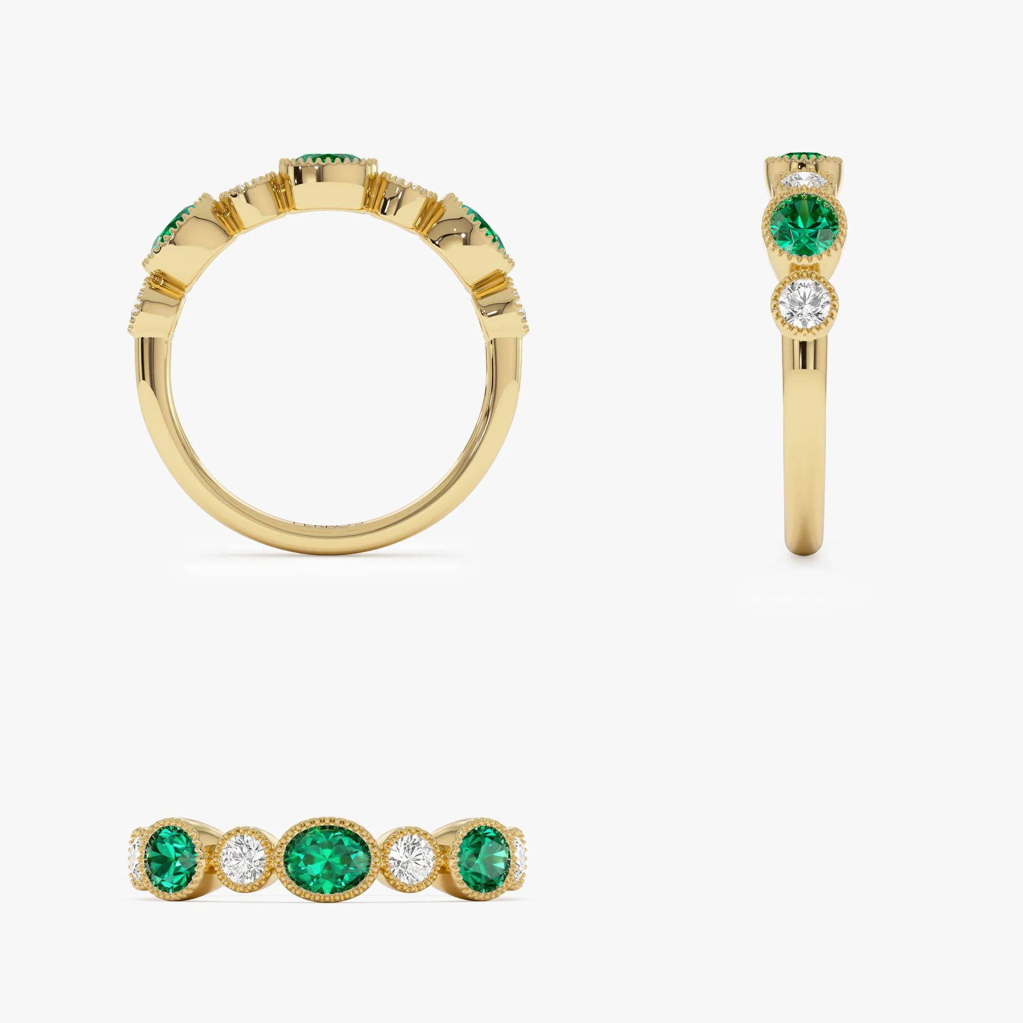 14k Emerald Diamond Milgrain Stacking Band - Image 8