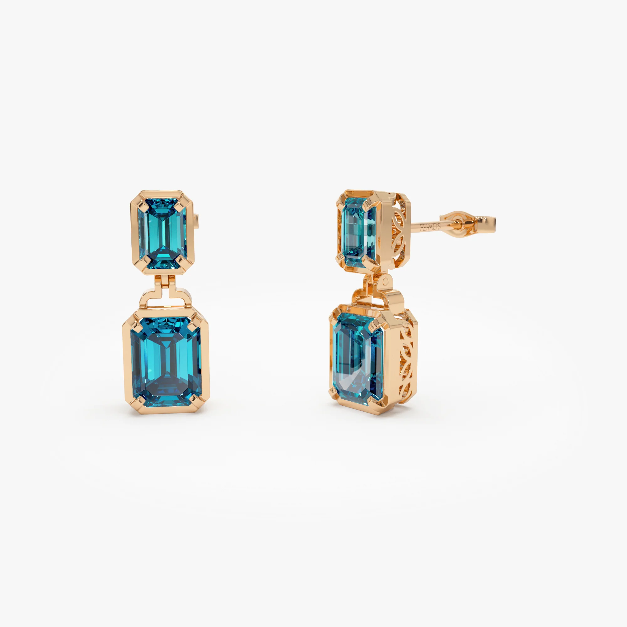 14K Emerald London Blue Topaz Dangle Drop Earrings - Image 5