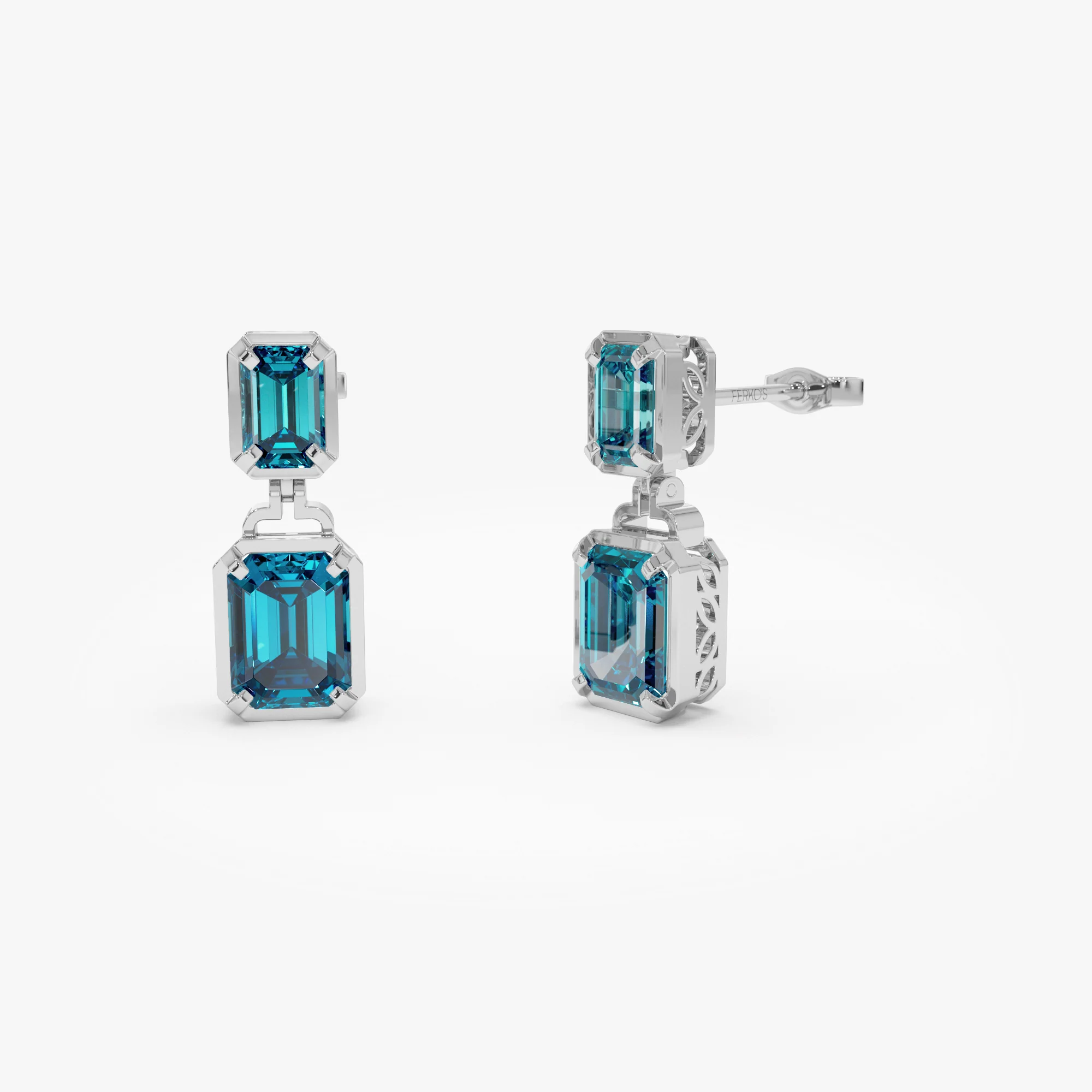 14K Emerald London Blue Topaz Dangle Drop Earrings - Image 6