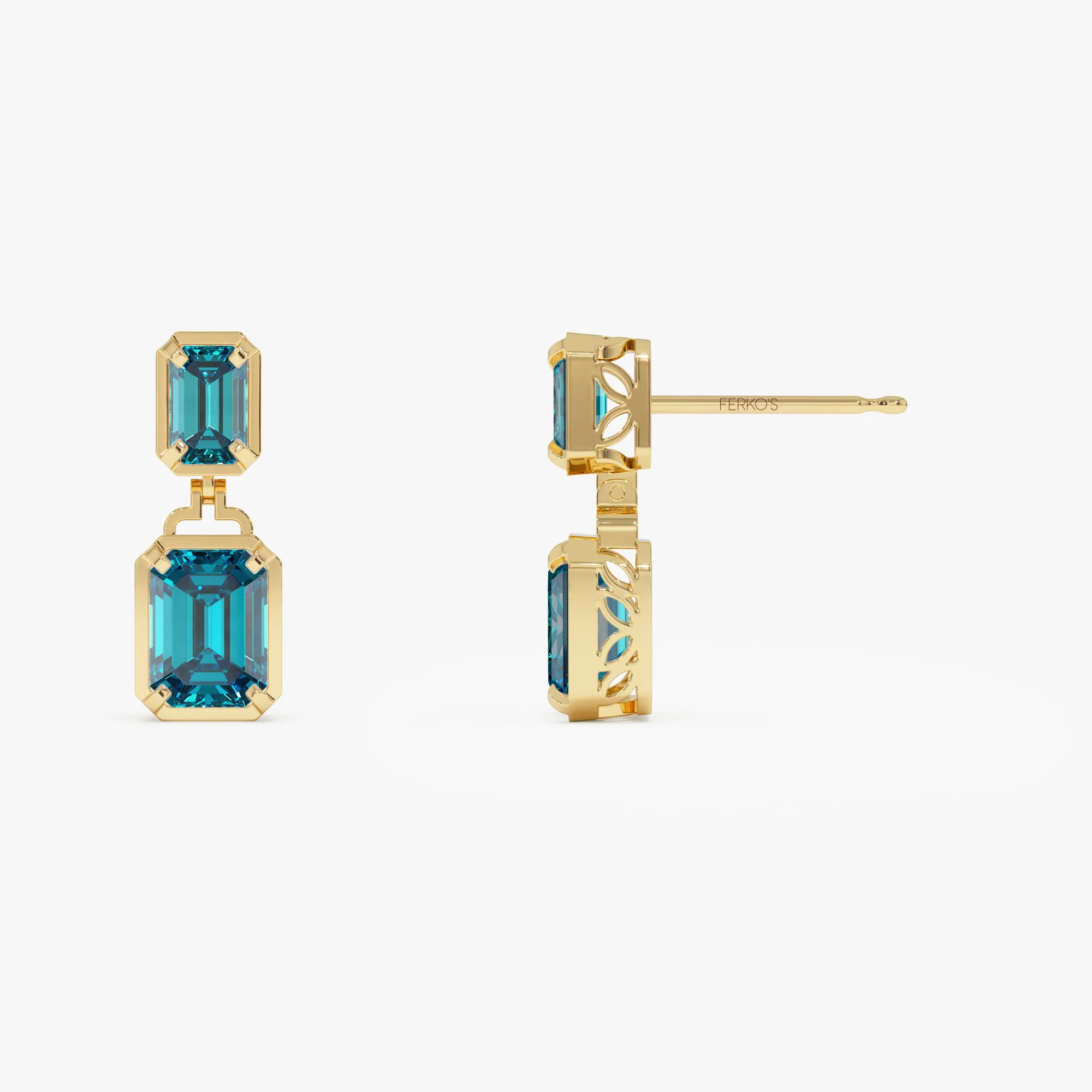 14K Emerald London Blue Topaz Dangle Drop Earrings - Image 7