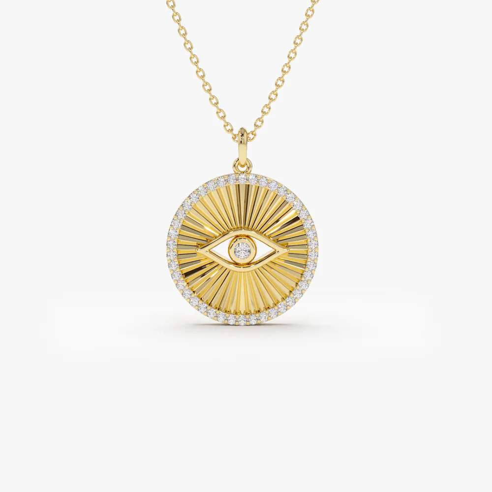 14K Evil Eye Diamond Medallion Necklace - Image 10