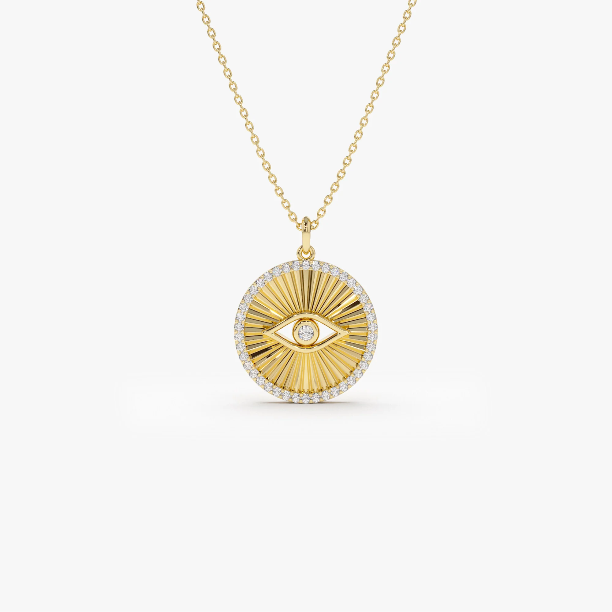 14K Evil Eye Diamond Medallion Necklace - Image 11