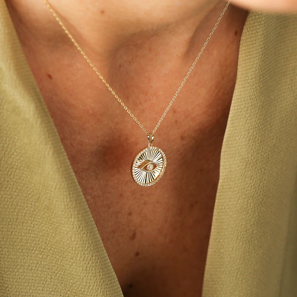 14K Evil Eye Diamond Medallion Necklace - Image 3