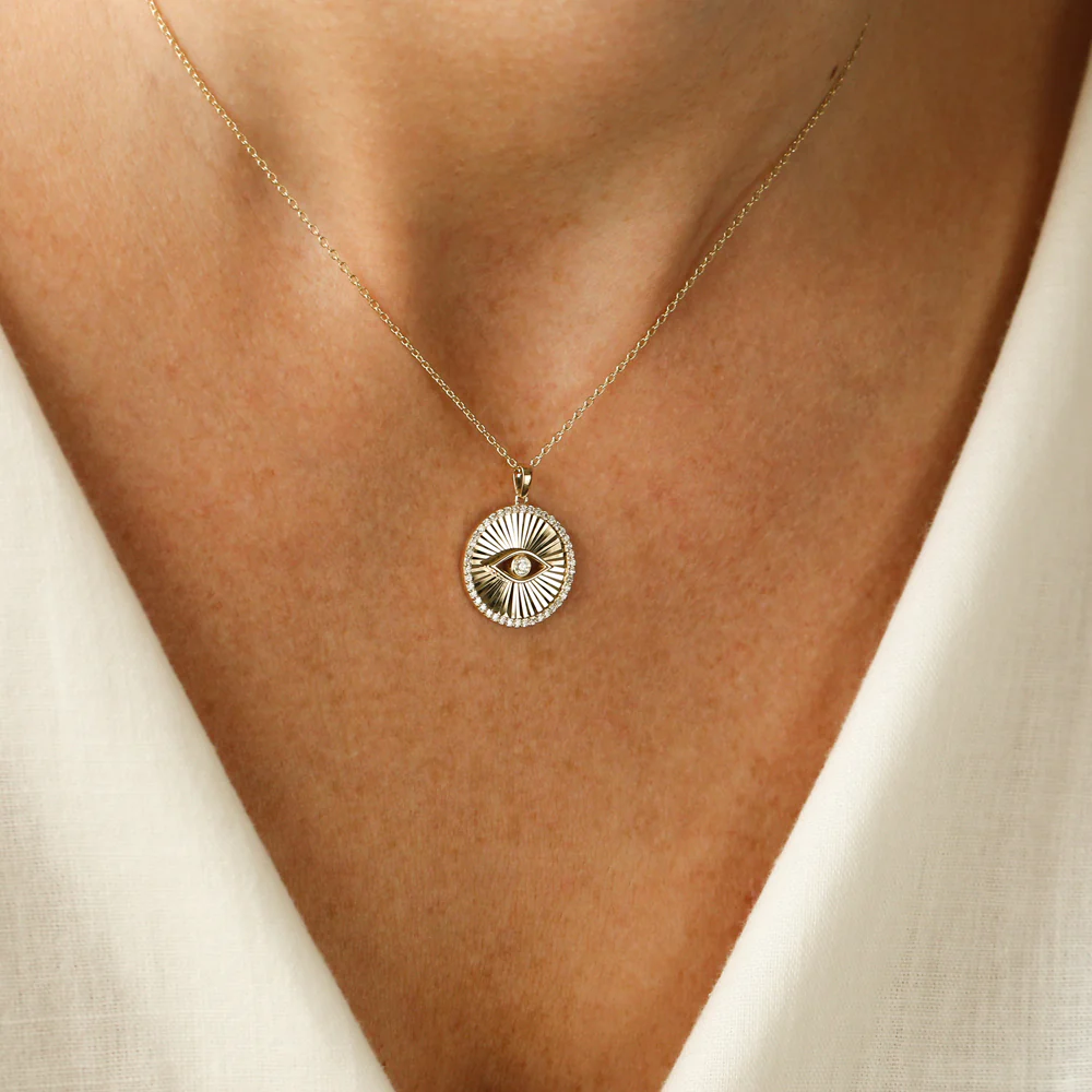 14K Evil Eye Diamond Medallion Necklace - Image 5
