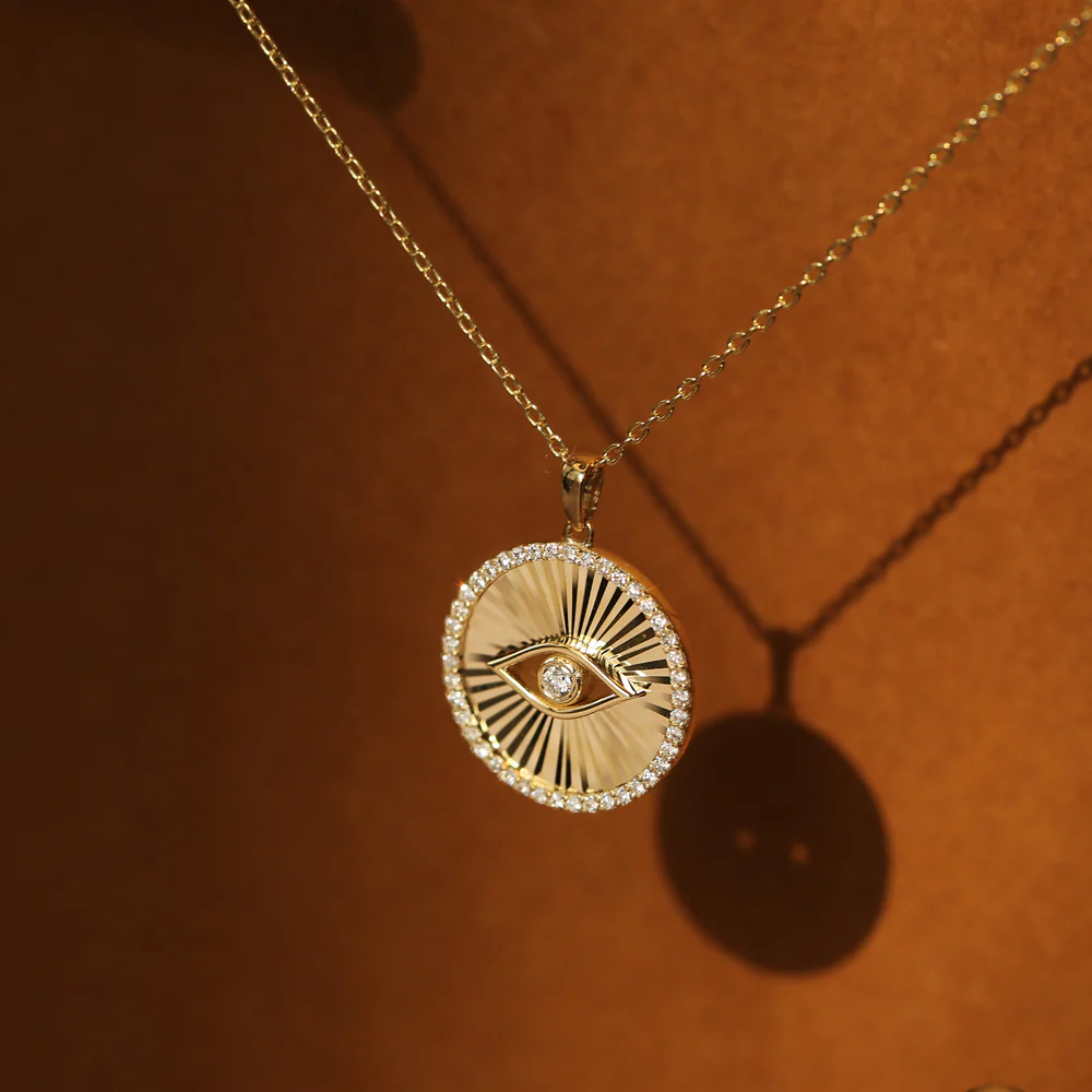 14K Evil Eye Diamond Medallion Necklace - Image 6