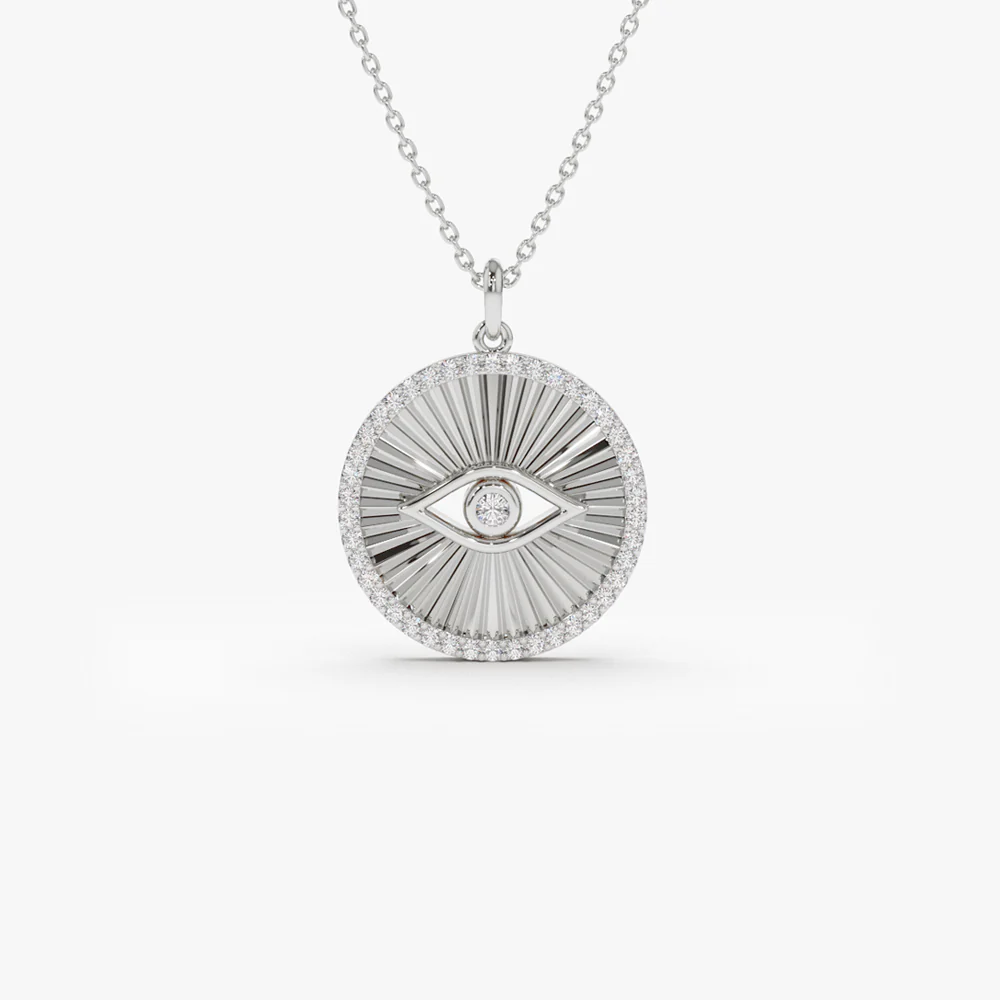 14K Evil Eye Diamond Medallion Necklace - Image 8