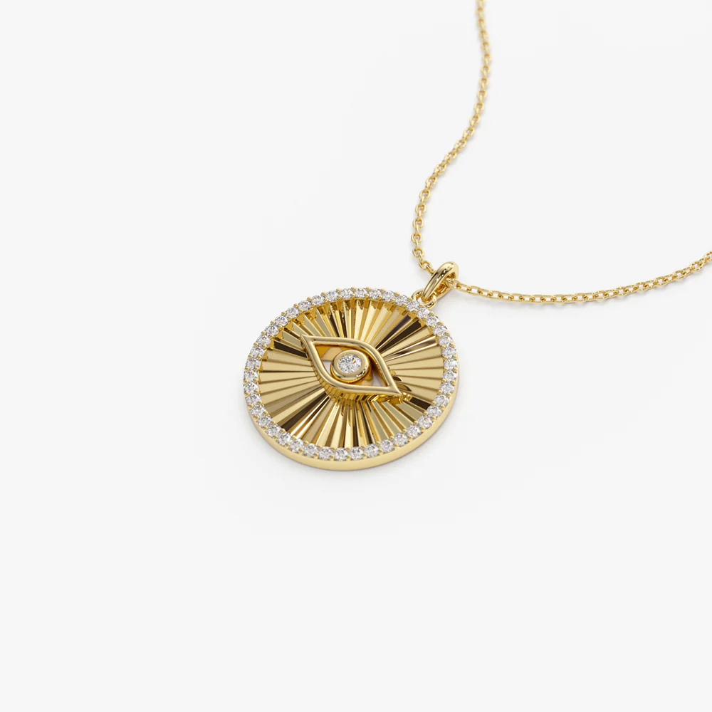 14K Evil Eye Diamond Medallion Necklace - Image 9