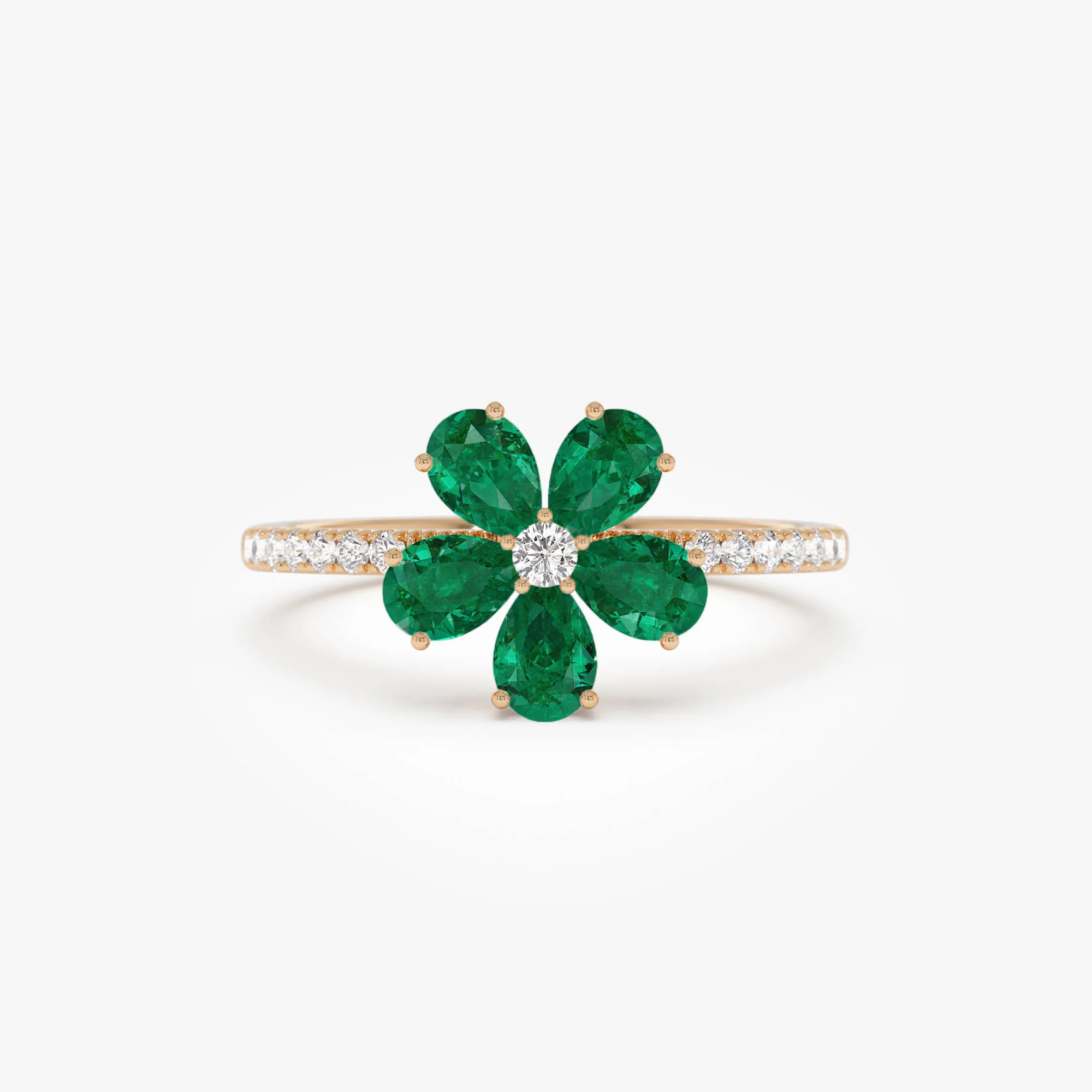 14K Five-Leaf Emerald and Diamond Ring - Image 6