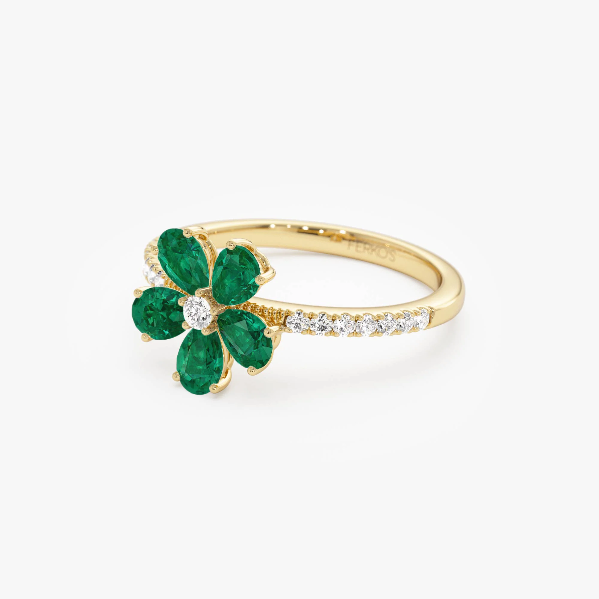 14K Five-Leaf Emerald and Diamond Ring - Image 7
