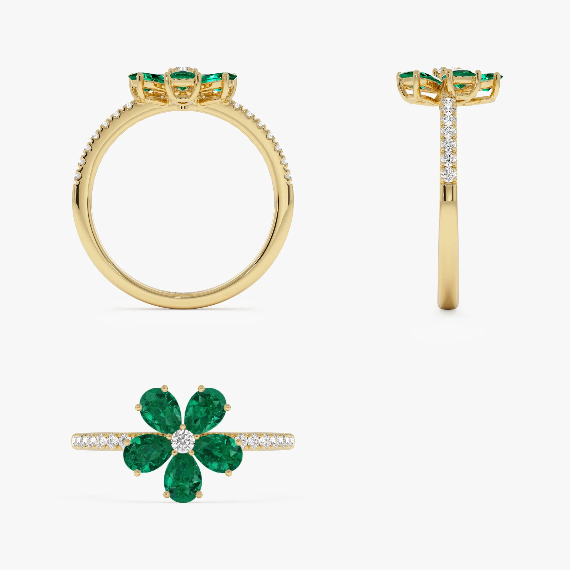 14K Five-Leaf Emerald and Diamond Ring - Image 8