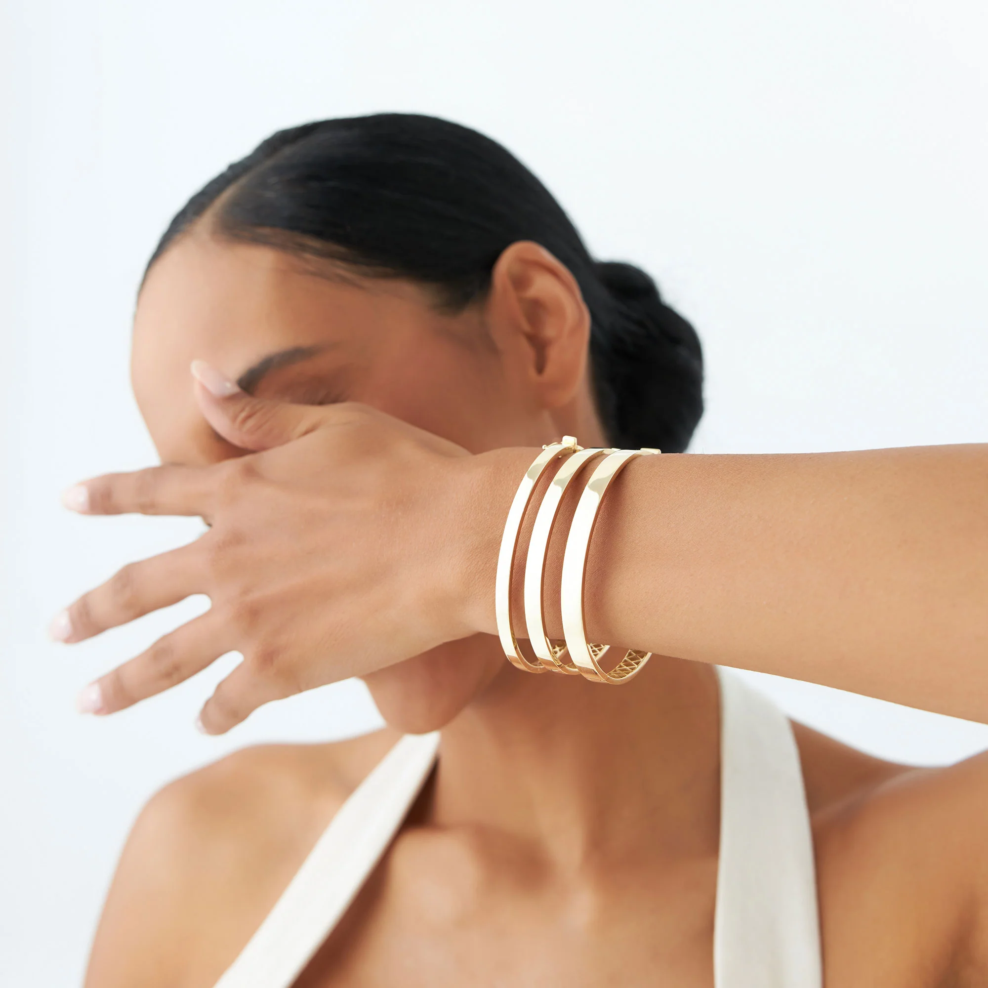 14k Flat Stackable Gold Bangle - Image 4