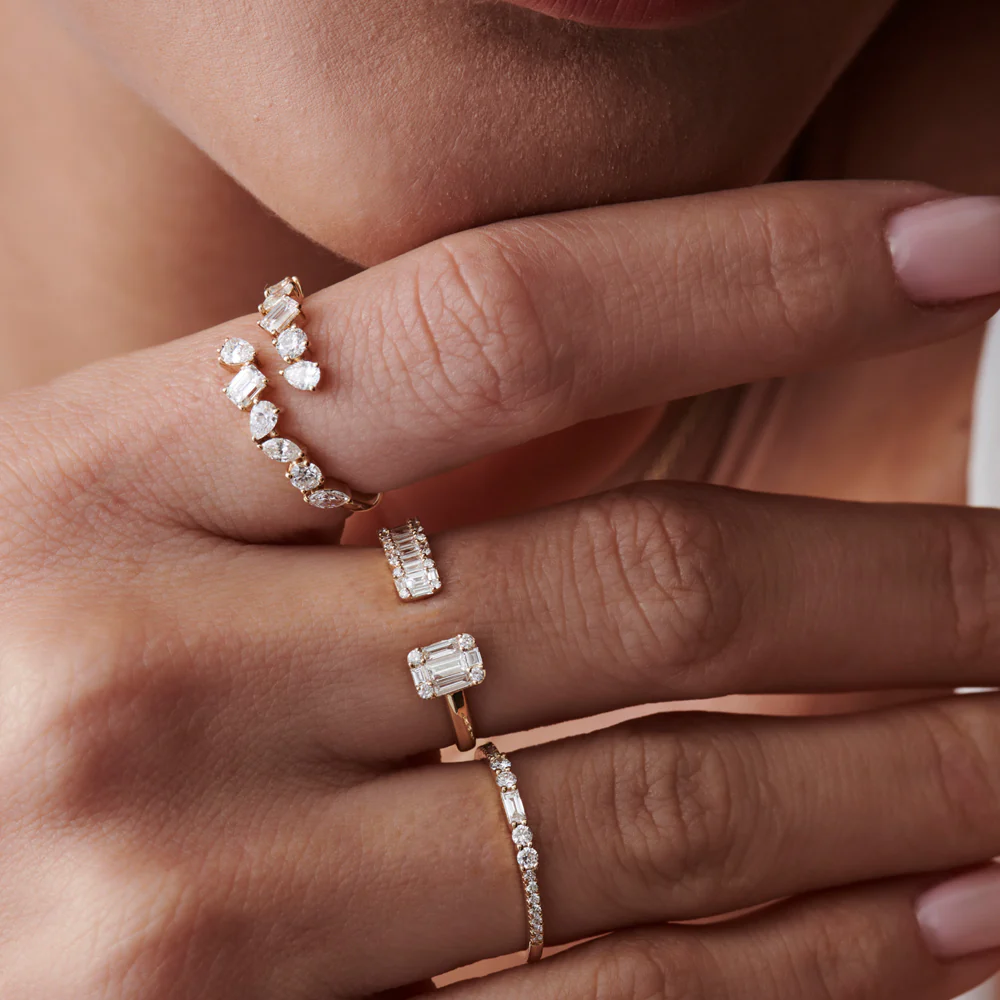 14k Floating Diamond Baguette Cut Diamond Ring - Image 3