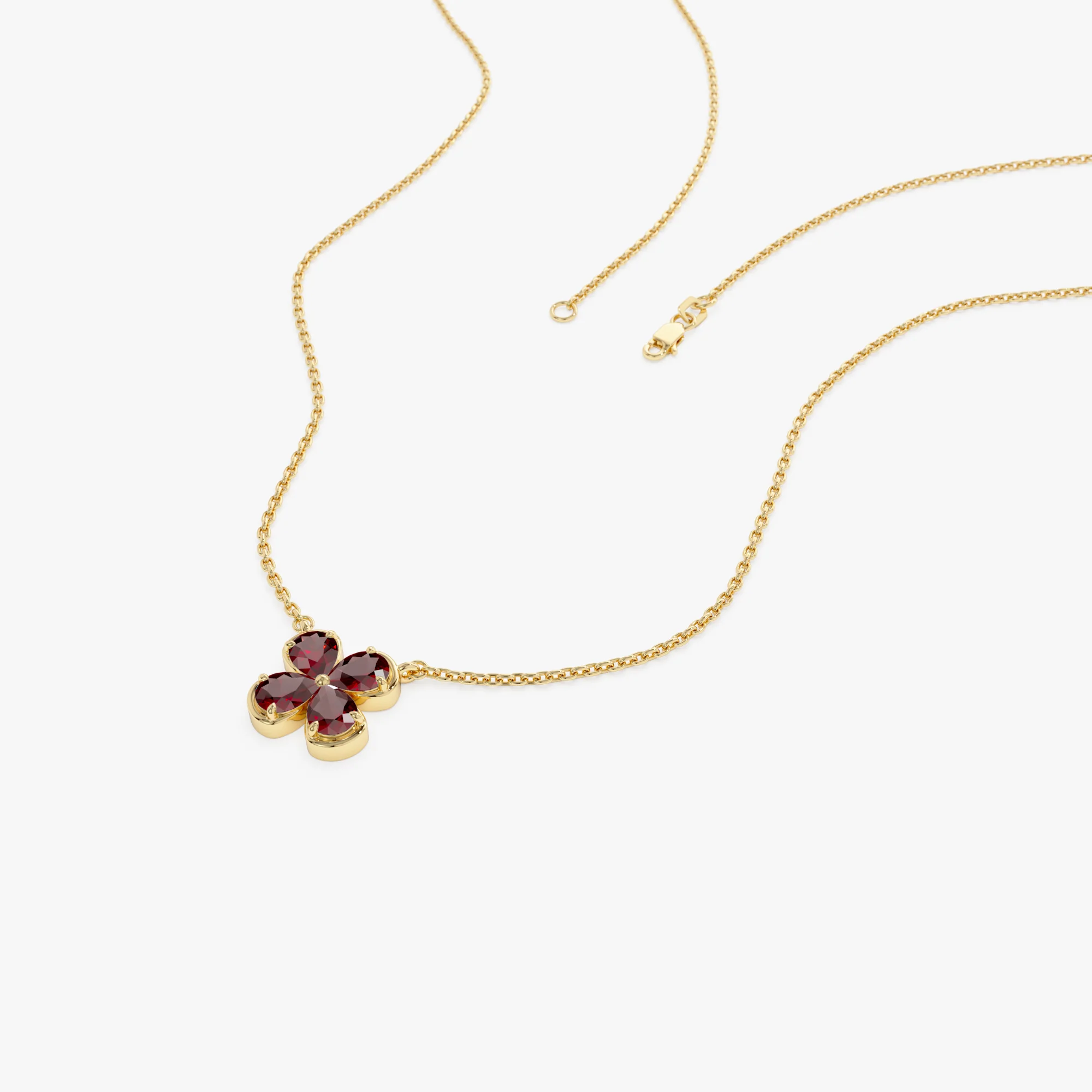 14K Four Leaf Garnet Clover Necklace - Image 2