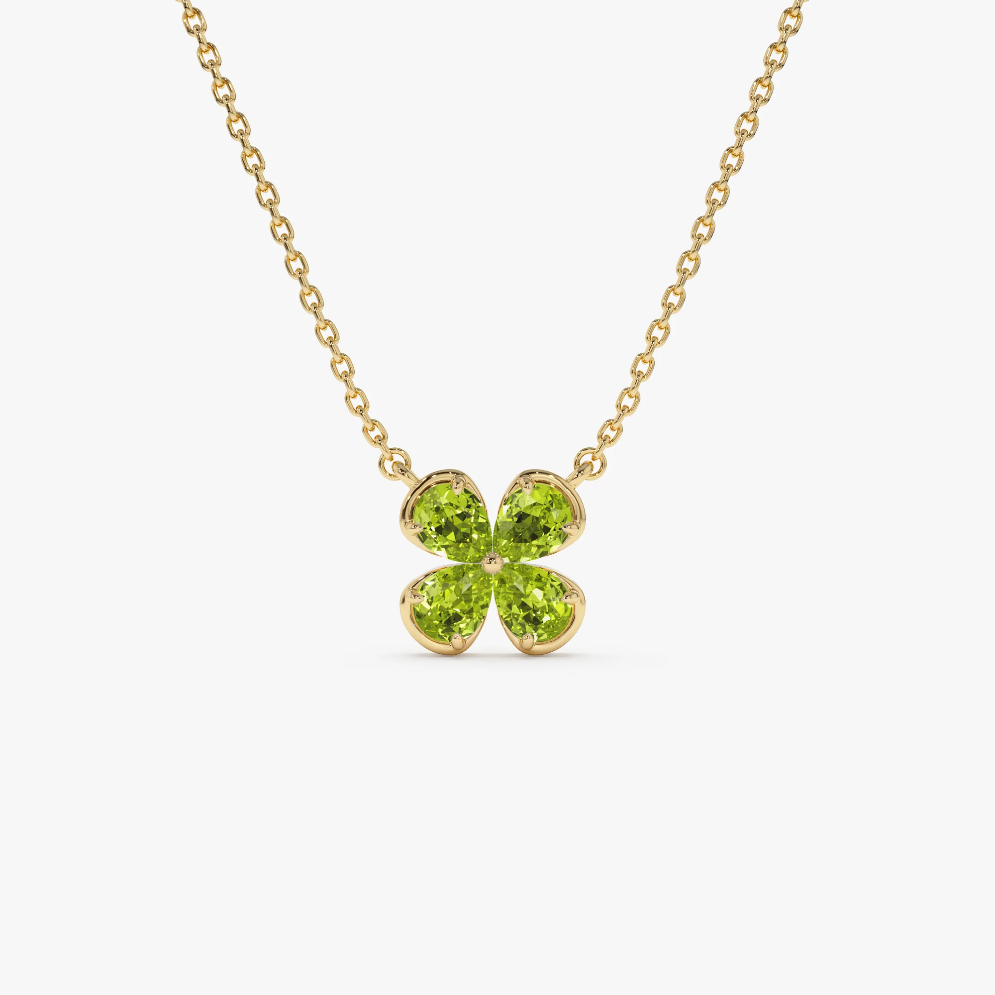 14K Four Leaf Peridot Clover Necklace
