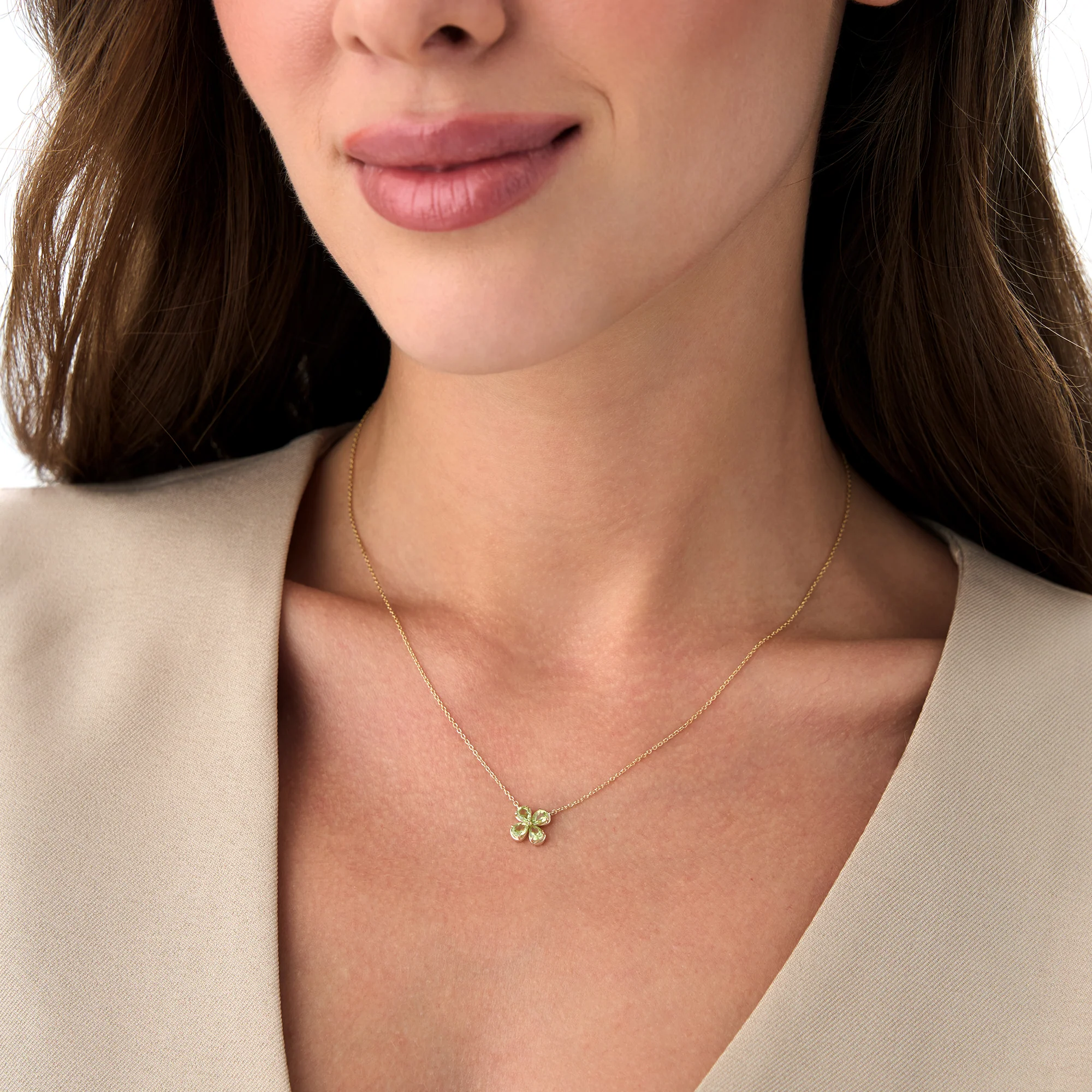 14K Four Leaf Peridot Clover Necklace - Image 6