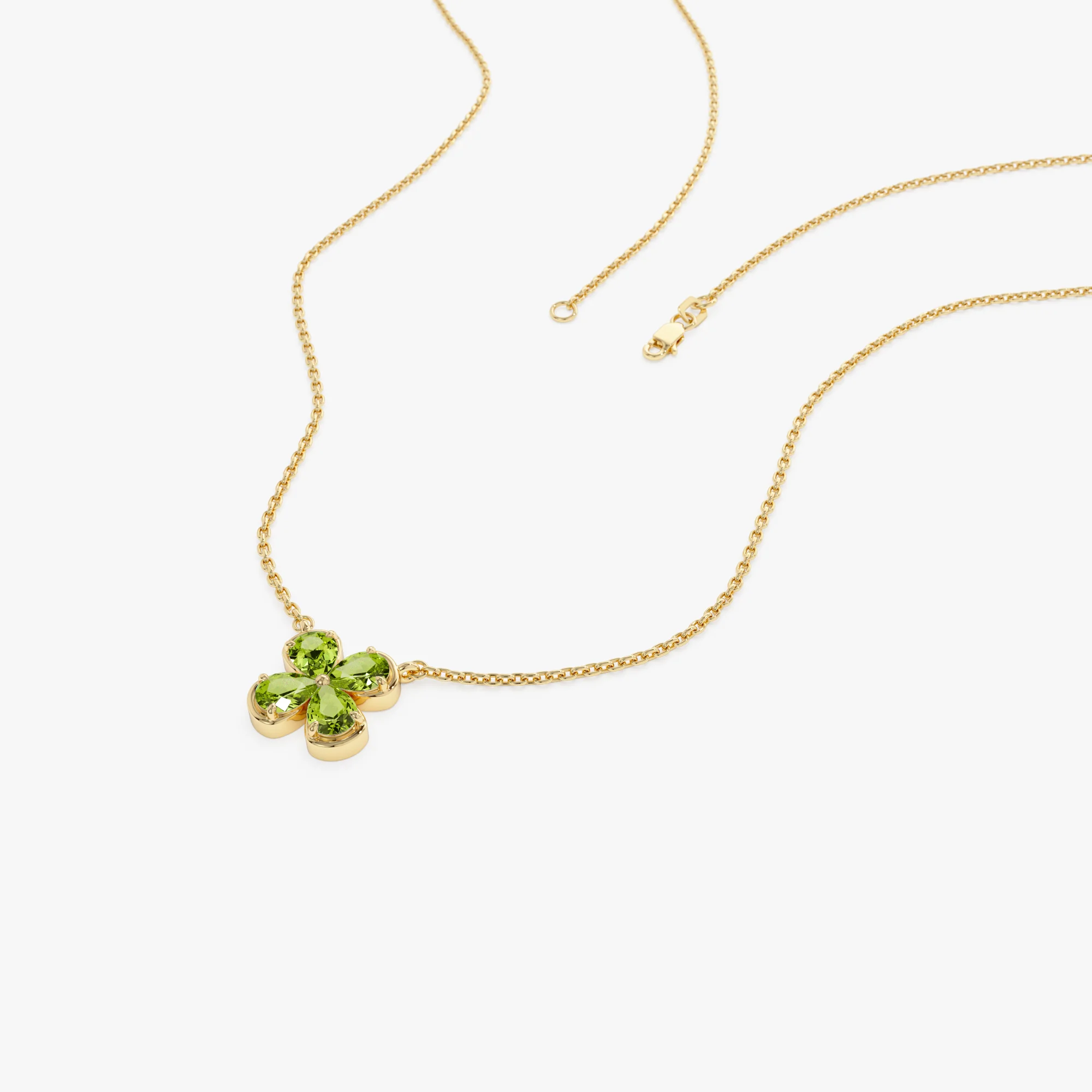 14K Four Leaf Peridot Clover Necklace - Image 7