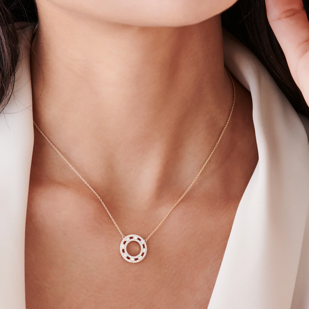 14k Full Circle Baguette & Round Diamond Necklace - Image 3