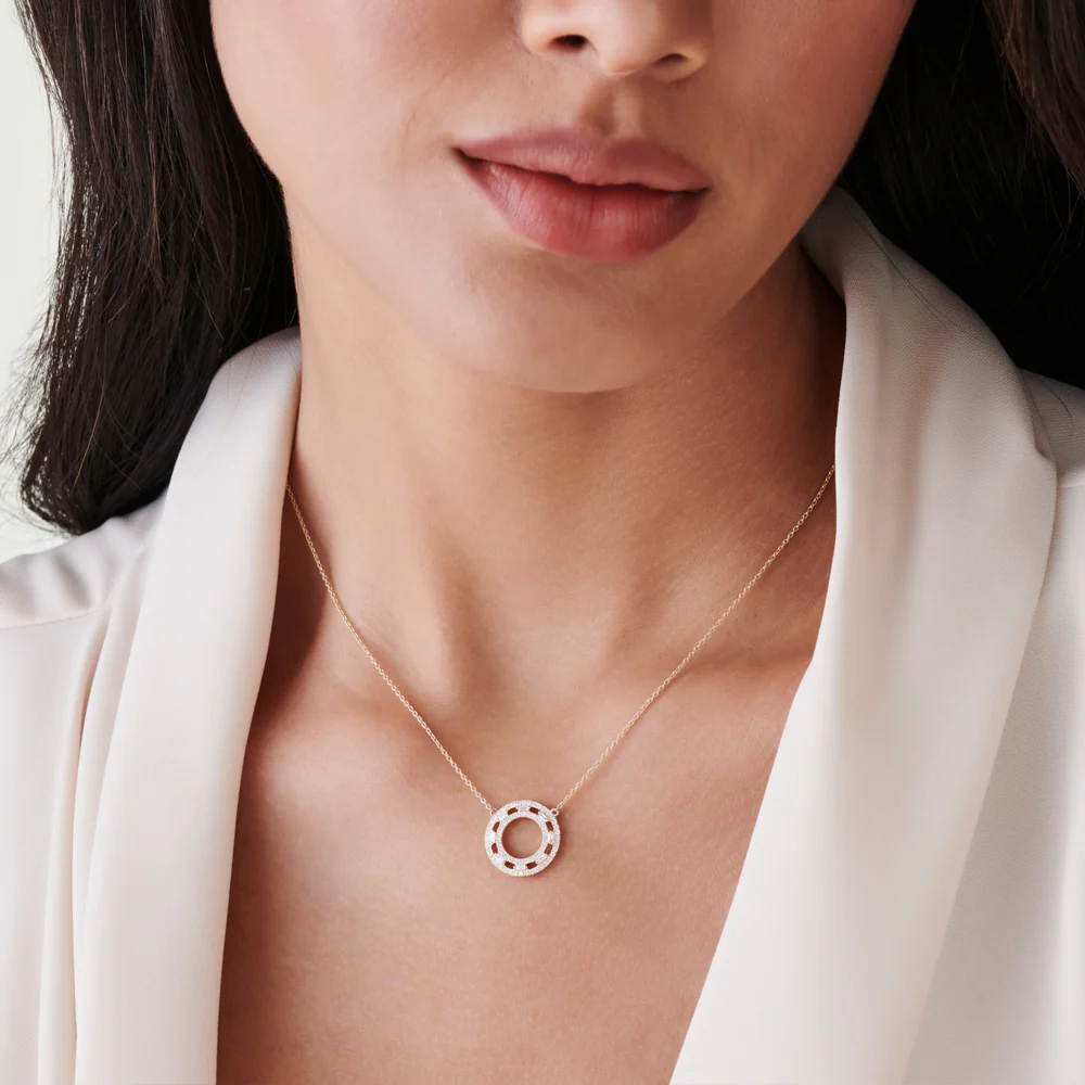 14k Full Circle Baguette & Round Diamond Necklace - Image 4