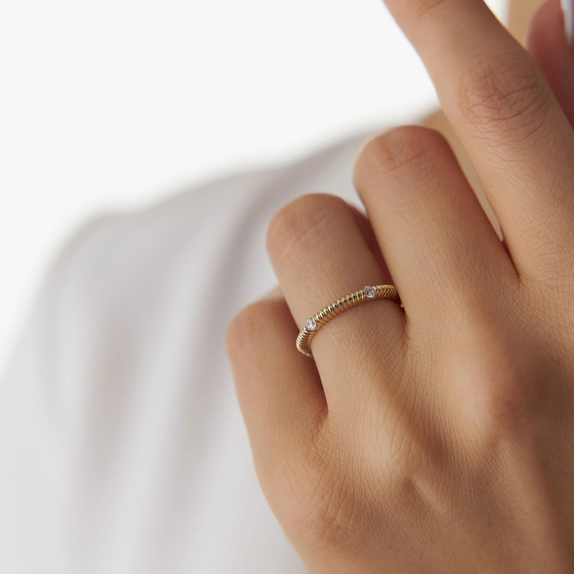 14k Full Eternity Ribbed Diamond Wedding Ring - Image 2