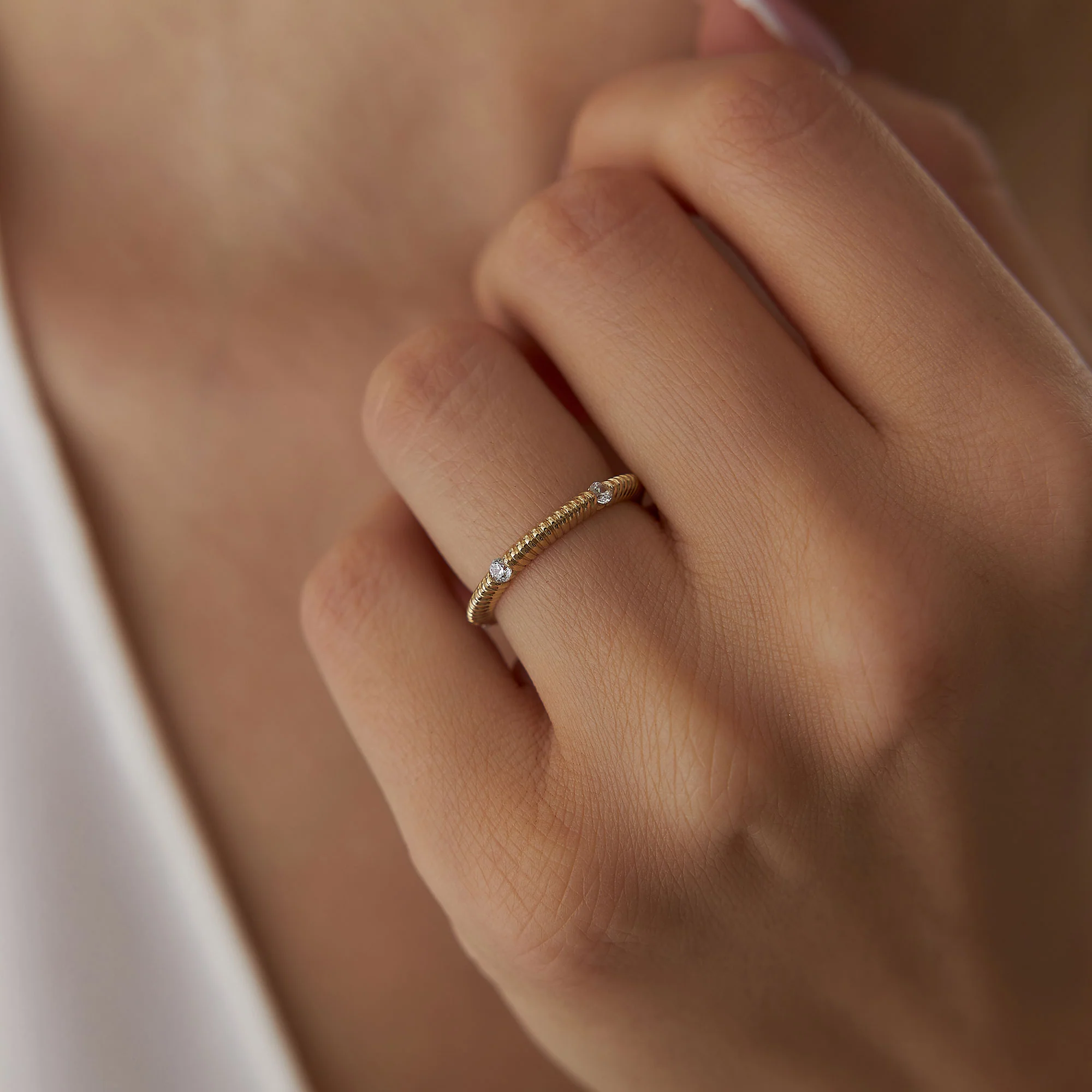 14k Full Eternity Ribbed Diamond Wedding Ring - Image 3